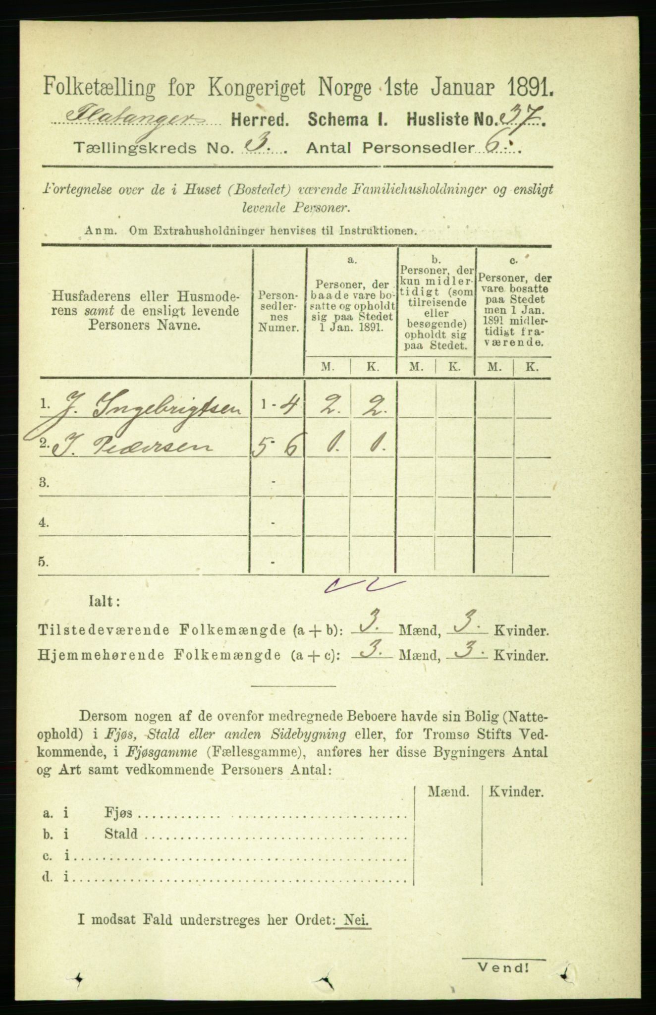 RA, 1891 census for 1749 Flatanger, 1891, p. 1312