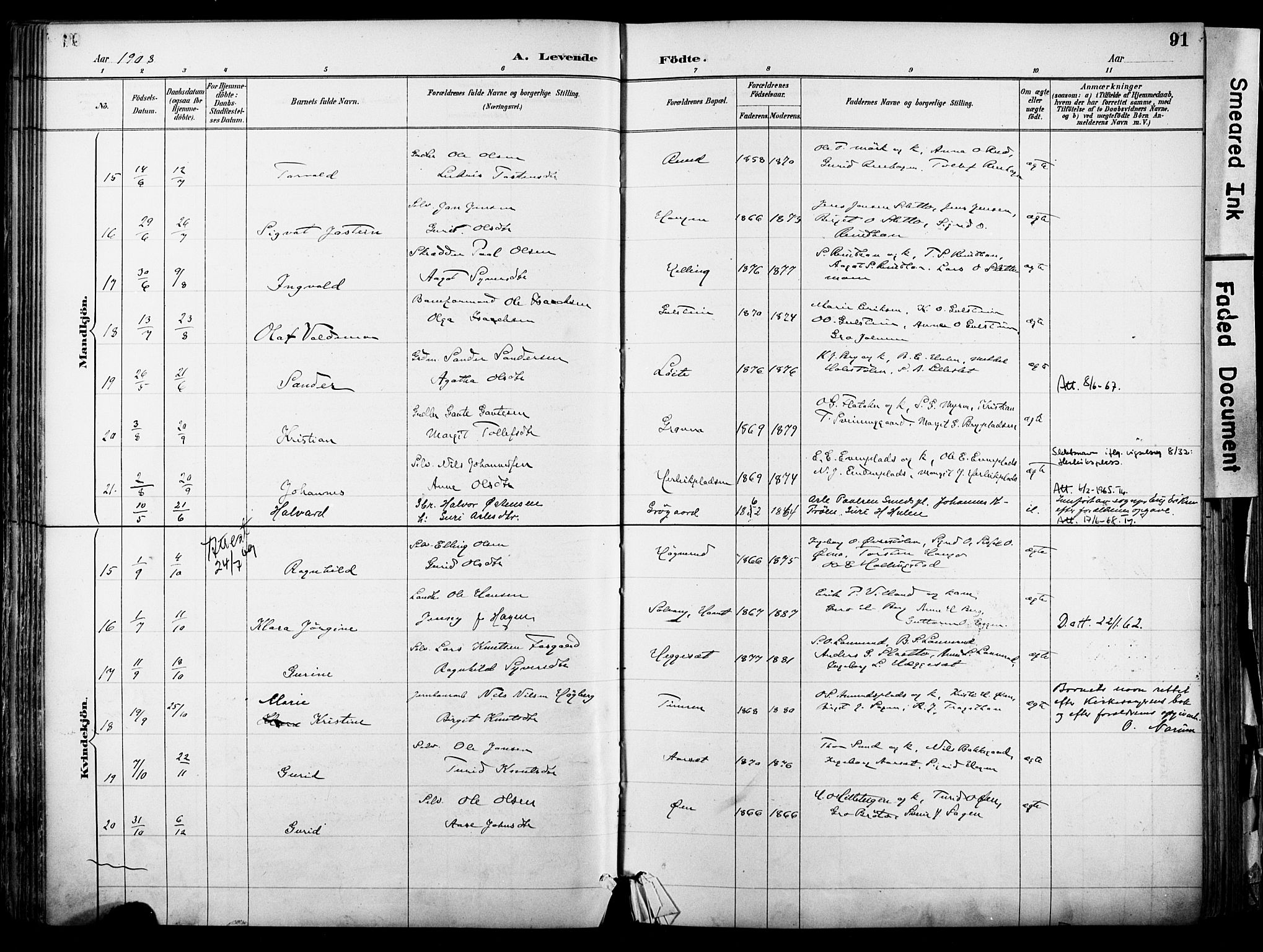 Hol kirkebøker, AV/SAKO-A-227/F/Fa/L0003: Parish register (official) no. I 3, 1887-1918, p. 91