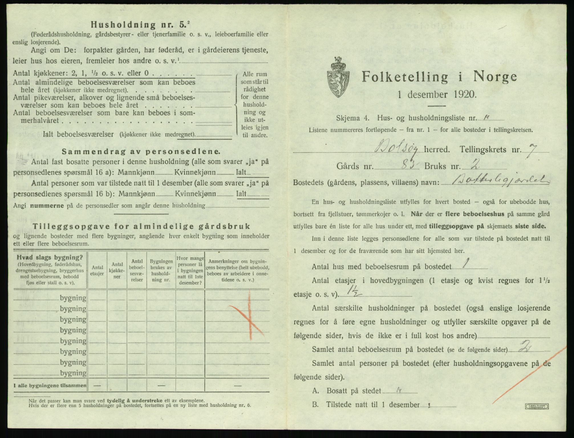 SAT, 1920 census for Bolsøy, 1920, p. 1291