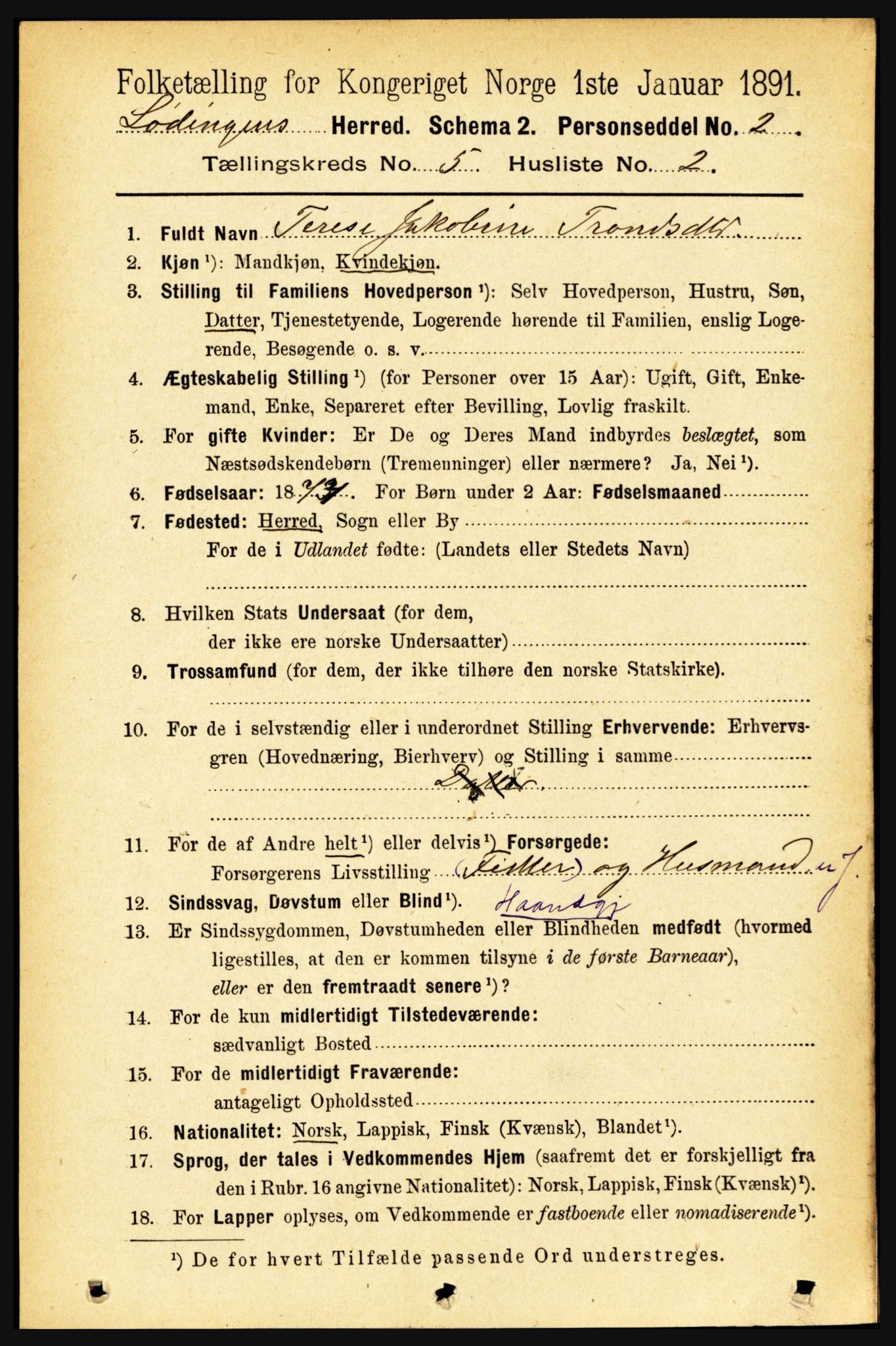 RA, 1891 census for 1851 Lødingen, 1891, p. 2332