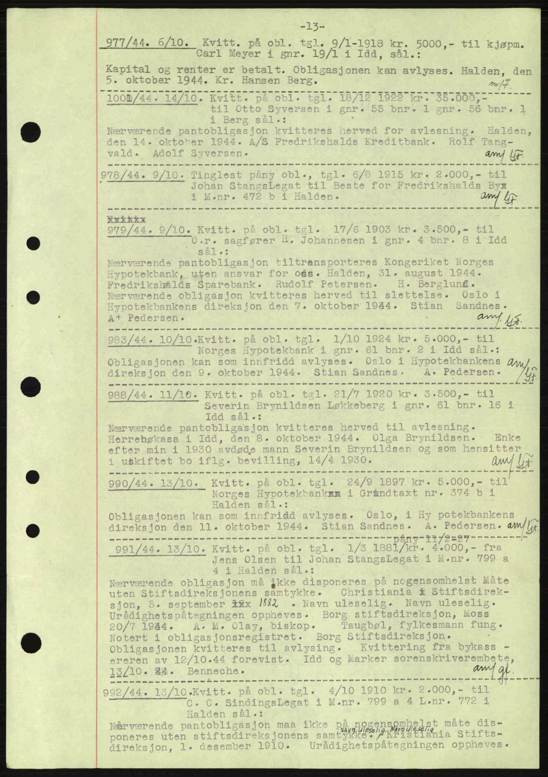 Idd og Marker sorenskriveri, AV/SAO-A-10283/G/Gb/Gbc/L0002: Mortgage book no. B4-9a, 1939-1945, Diary no: : 977/1944