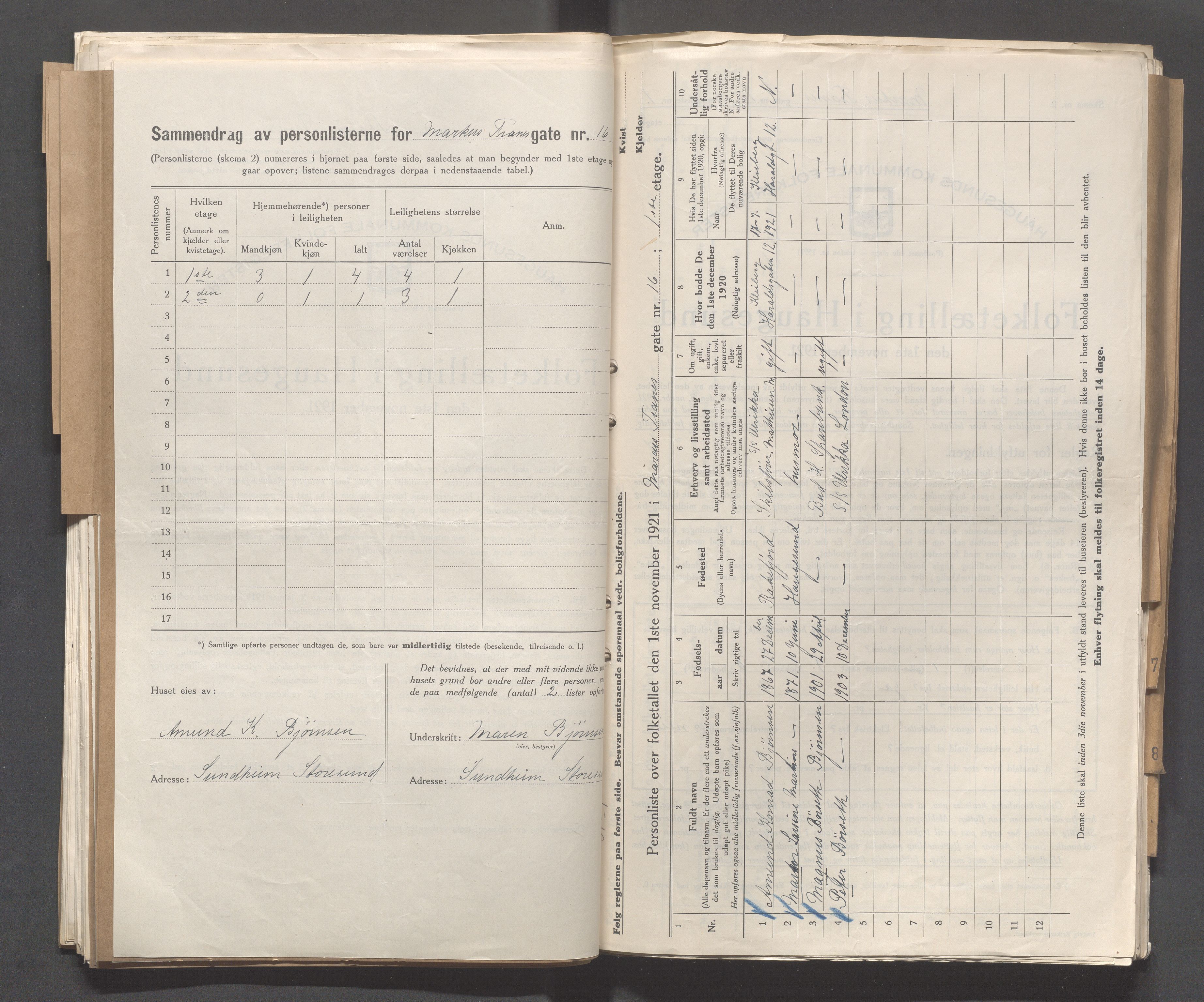 IKAR, Local census 1.11.1921 for Haugesund, 1921, p. 3061