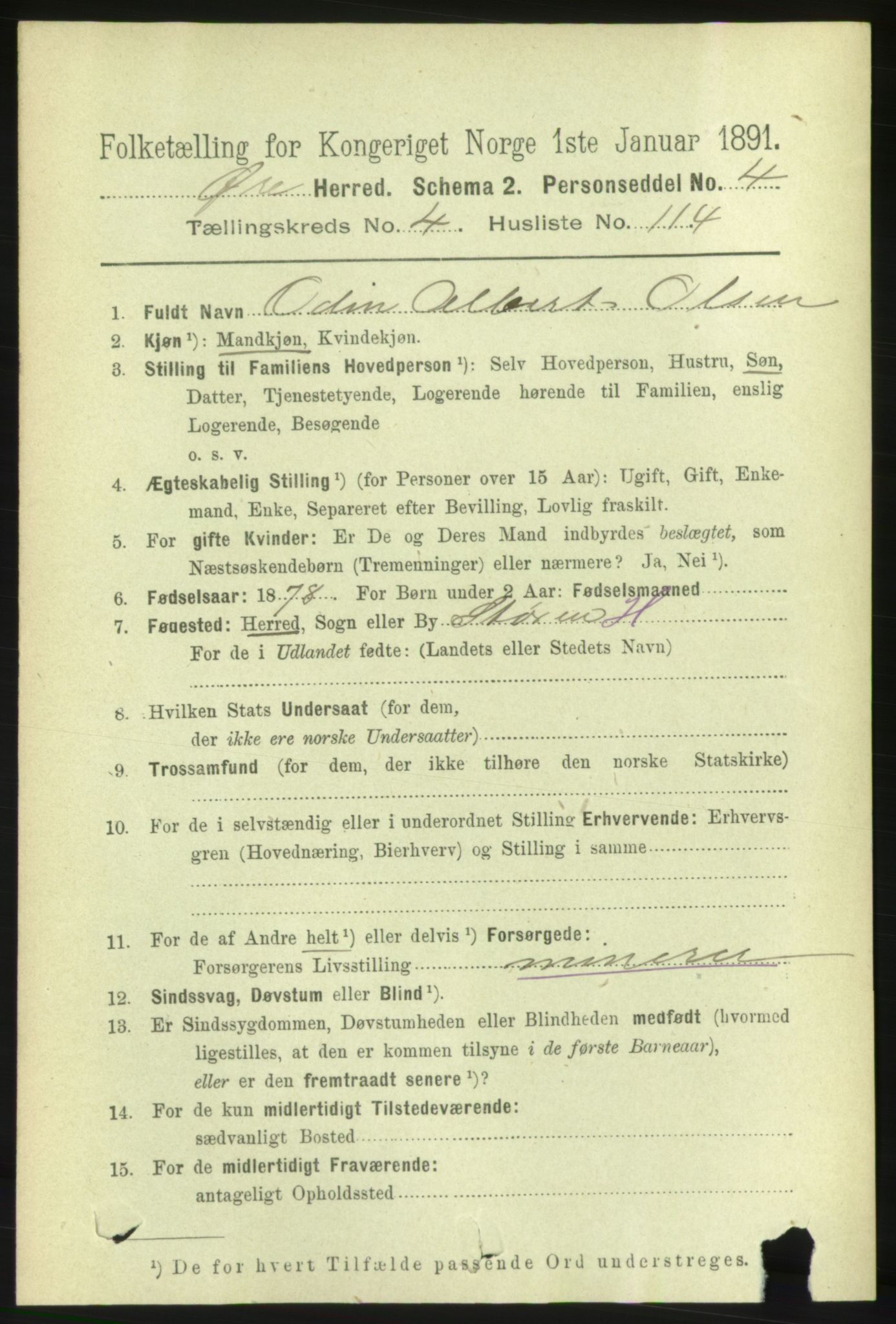 RA, 1891 census for 1558 Øre, 1891, p. 2273