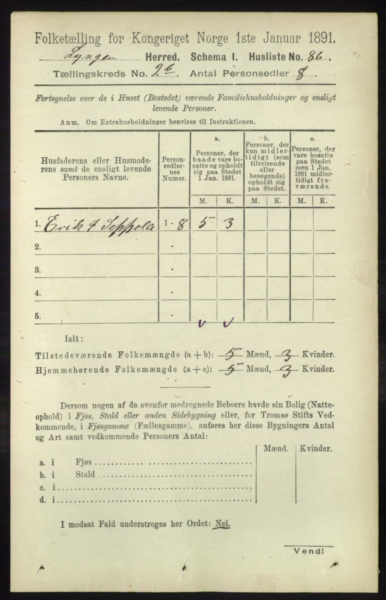 RA, 1891 census for 1938 Lyngen, 1891, p. 2454