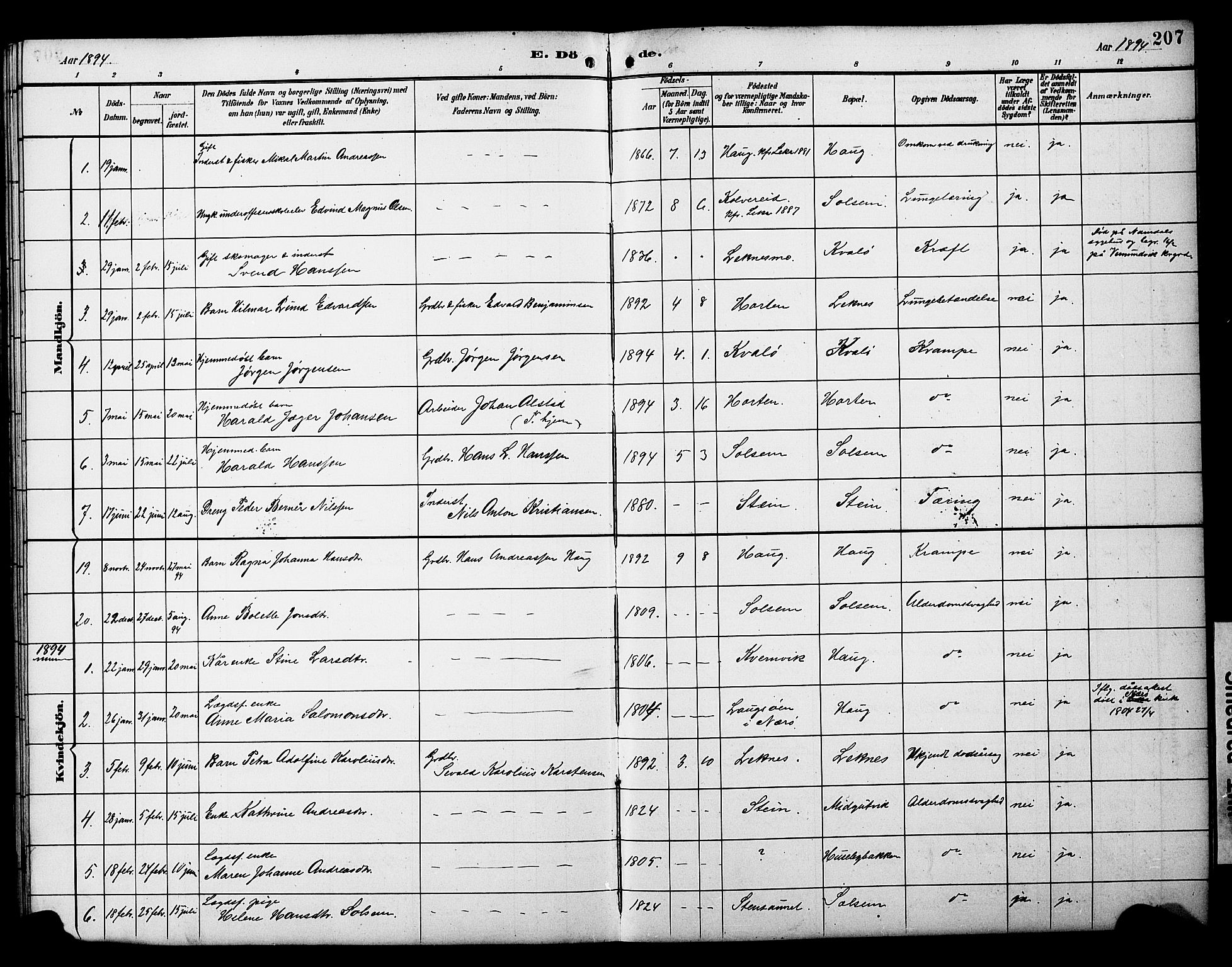 Ministerialprotokoller, klokkerbøker og fødselsregistre - Nord-Trøndelag, SAT/A-1458/788/L0701: Parish register (copy) no. 788C01, 1888-1913, p. 207