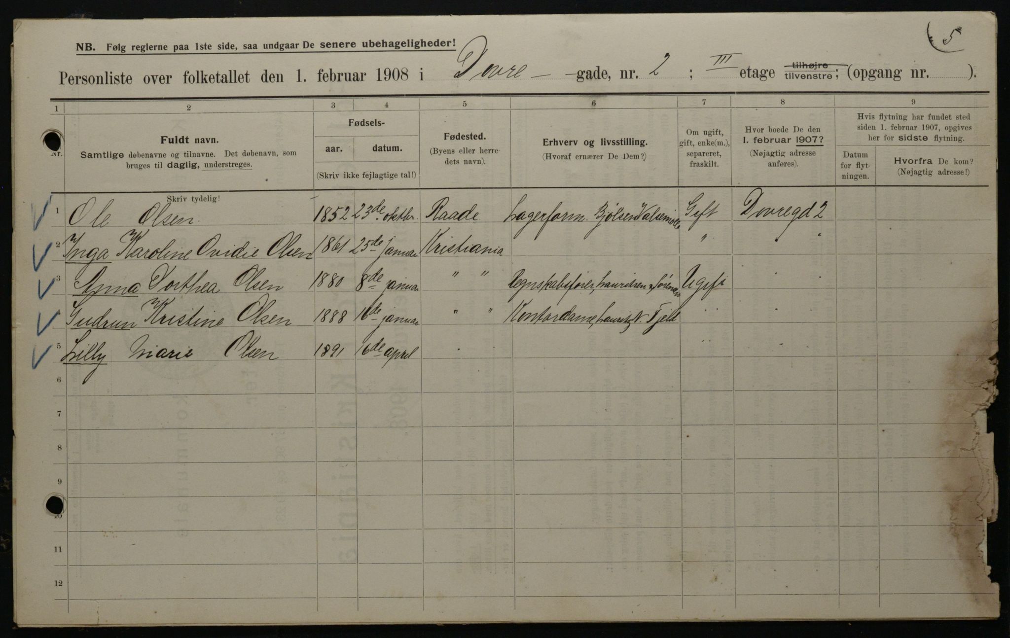 OBA, Municipal Census 1908 for Kristiania, 1908, p. 14938