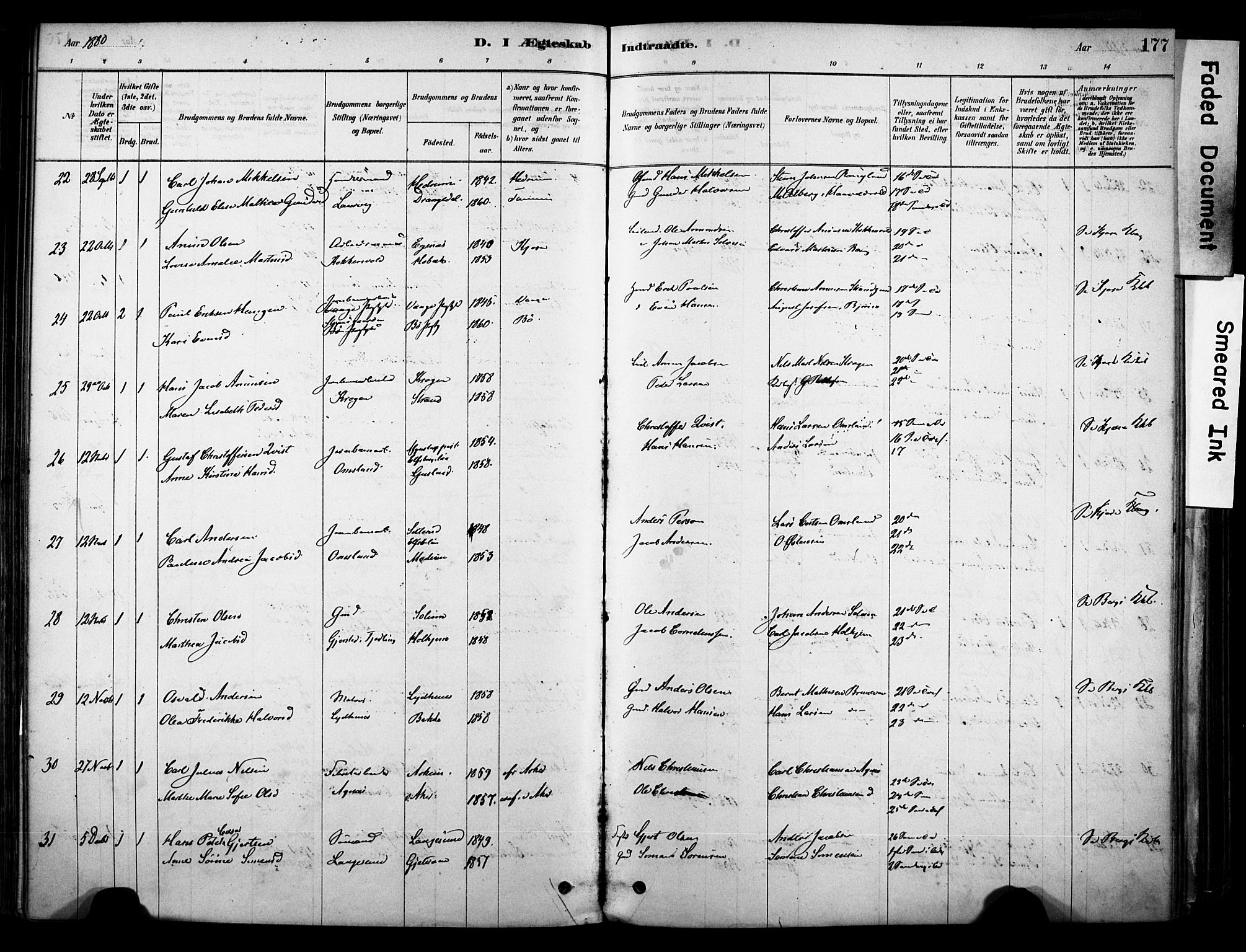 Brunlanes kirkebøker, SAKO/A-342/F/Fc/L0001: Parish register (official) no. III 1, 1878-1899, p. 177