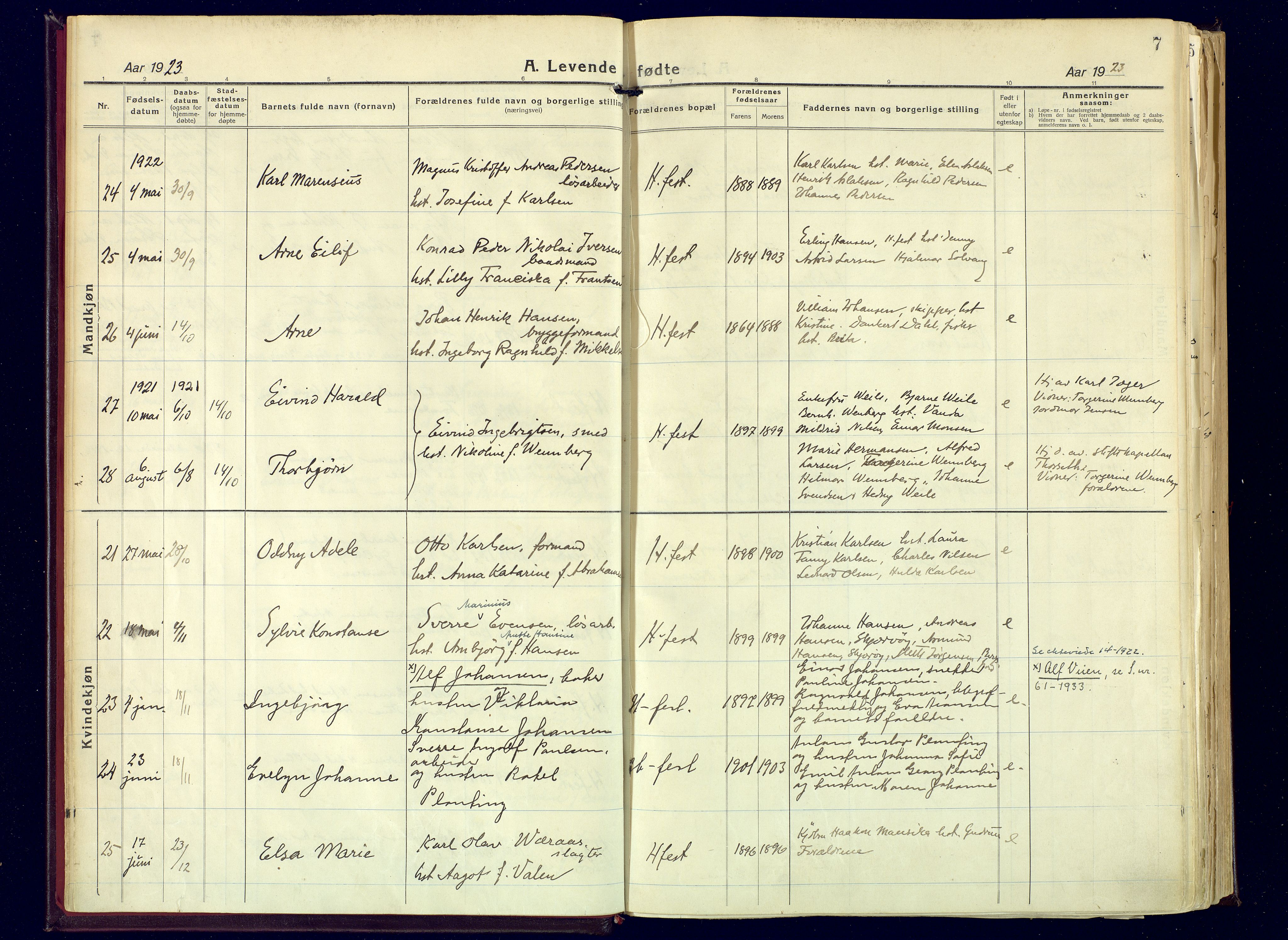 Hammerfest sokneprestkontor, AV/SATØ-S-1347/H/Ha/L0017.kirke: Parish register (official) no. 17, 1923-1933, p. 7