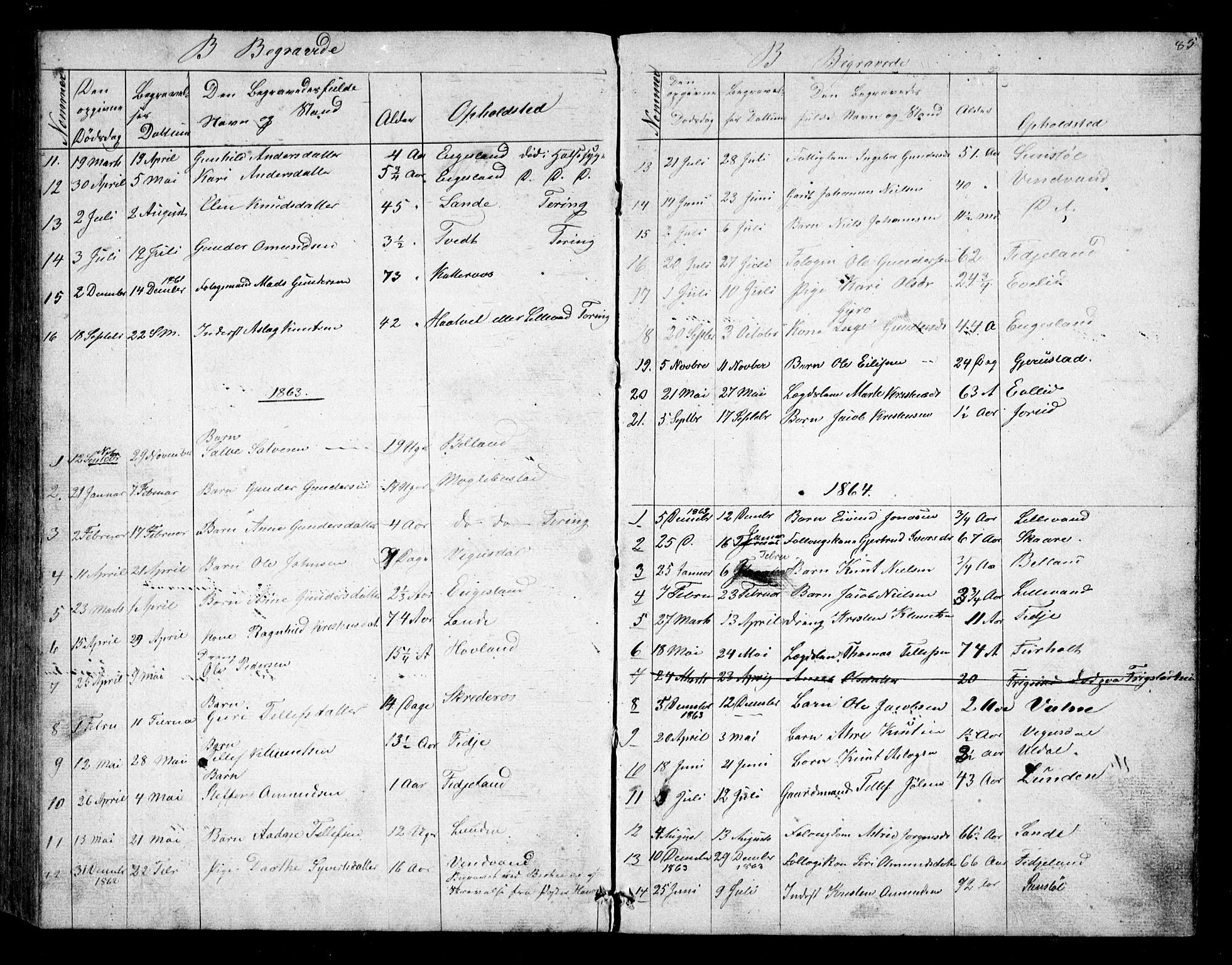 Herefoss sokneprestkontor, SAK/1111-0019/F/Fb/Fbb/L0001: Parish register (copy) no. B 1, 1849-1879, p. 85