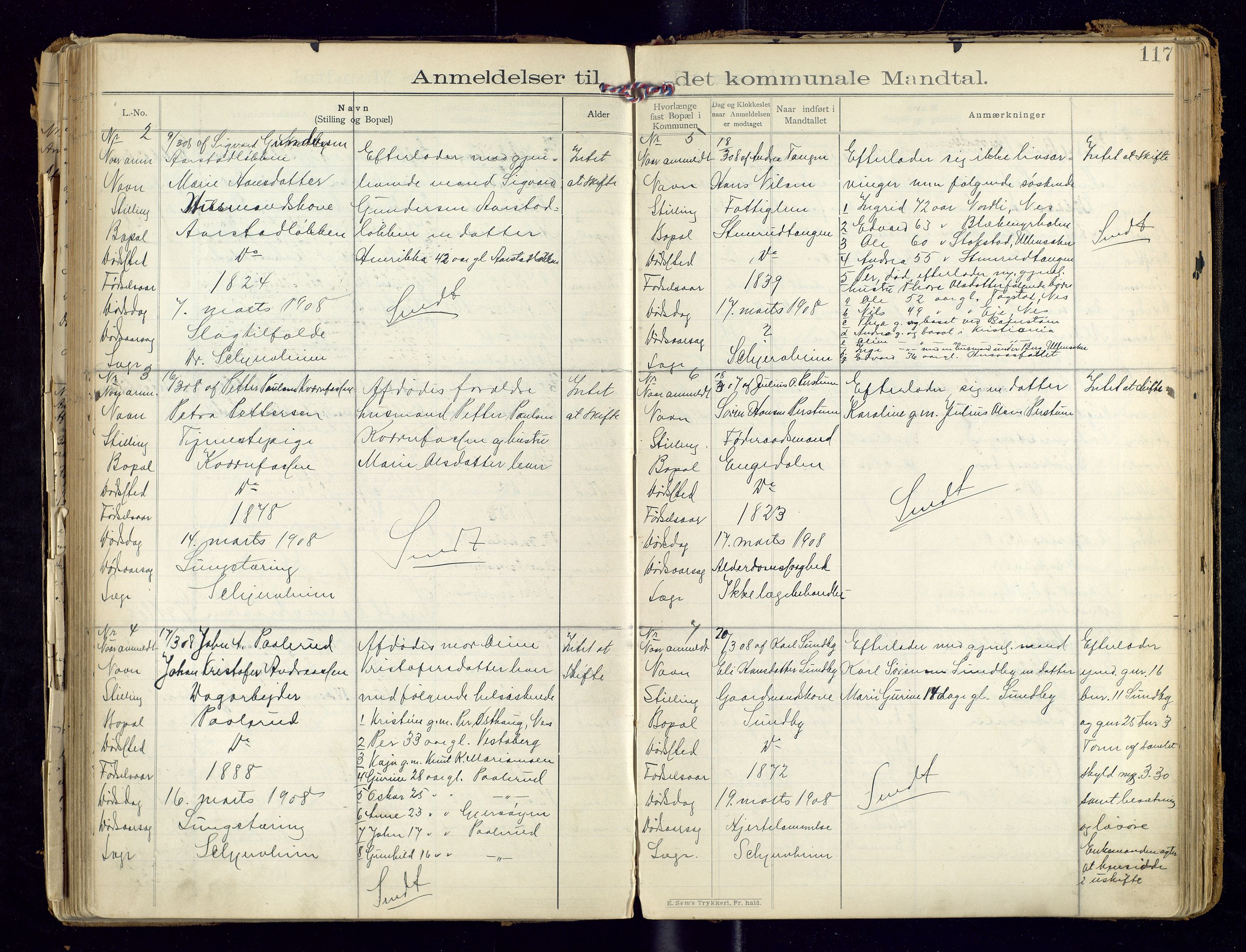 Sør-Odal lensmannskontor, AV/SAH-LHS-022/H/Hb/L0001/0002: Protokoller over anmeldte dødsfall / Protokoll over anmeldte dødsfall, 1901-1913, p. 117