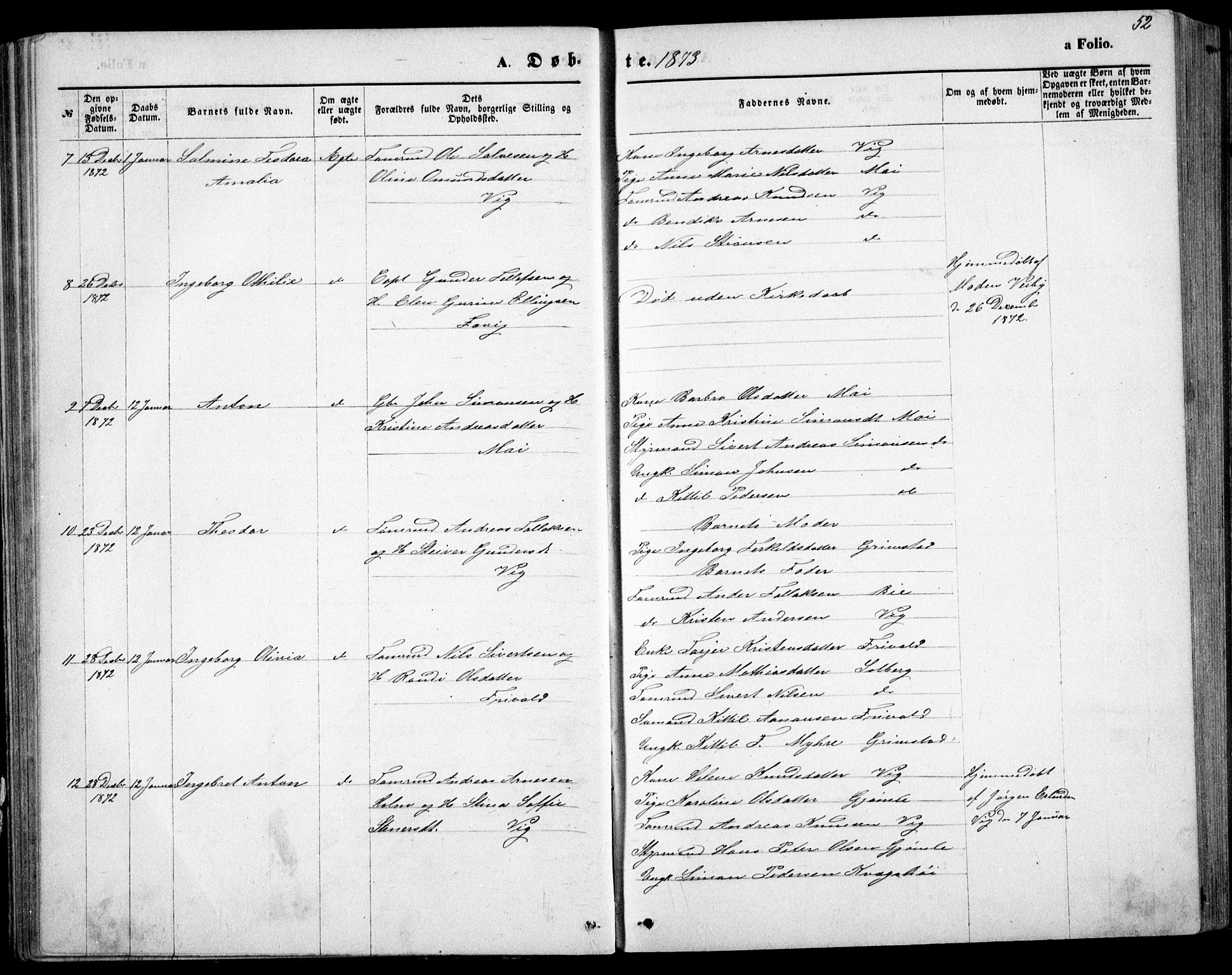 Fjære sokneprestkontor, AV/SAK-1111-0011/F/Fb/L0010: Parish register (copy) no. B 10, 1871-1880, p. 52