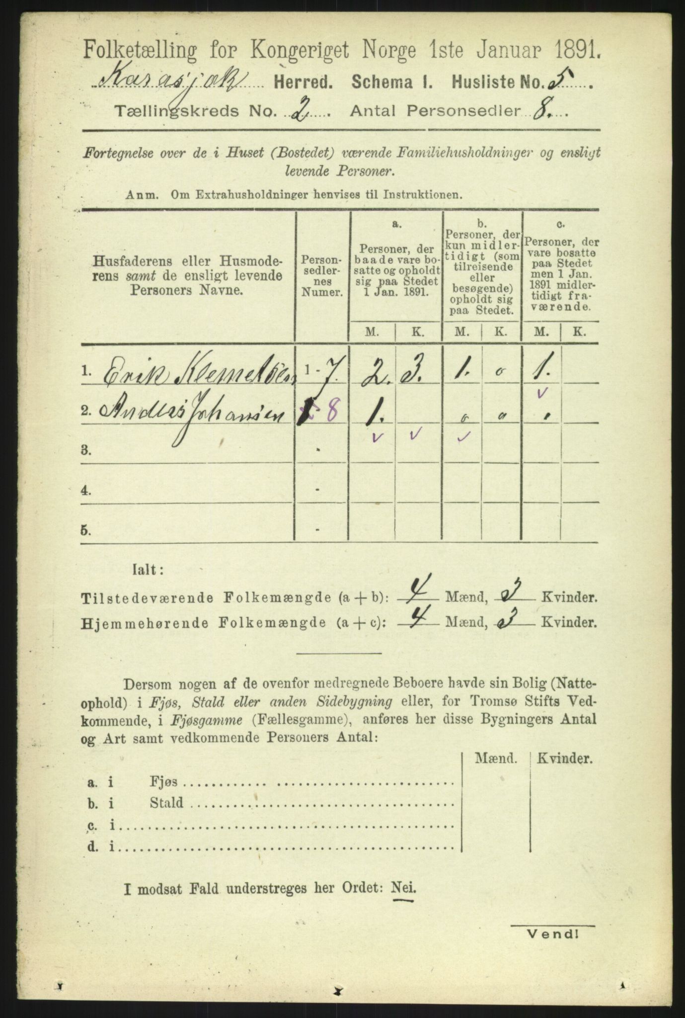 RA, 1891 census for 2021 Karasjok, 1891, p. 422