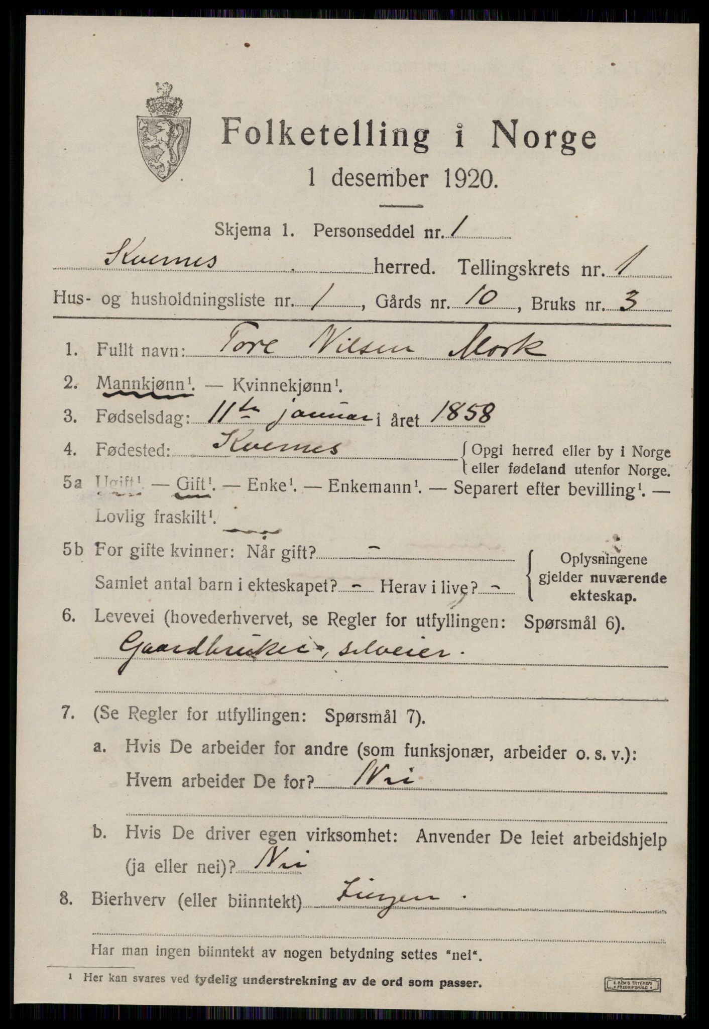 SAT, 1920 census for Kvernes, 1920, p. 283