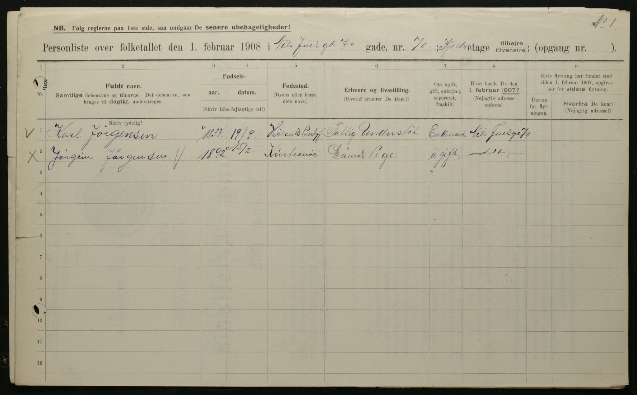 OBA, Municipal Census 1908 for Kristiania, 1908, p. 63651