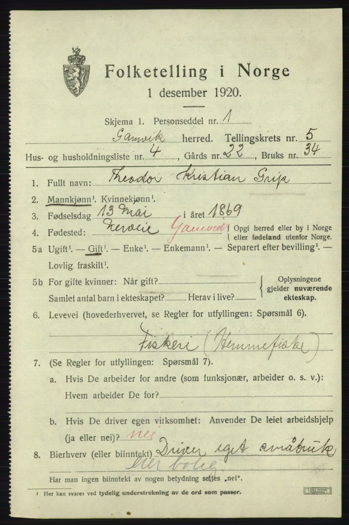 SATØ, 1920 census for Gamvik, 1920, p. 3574