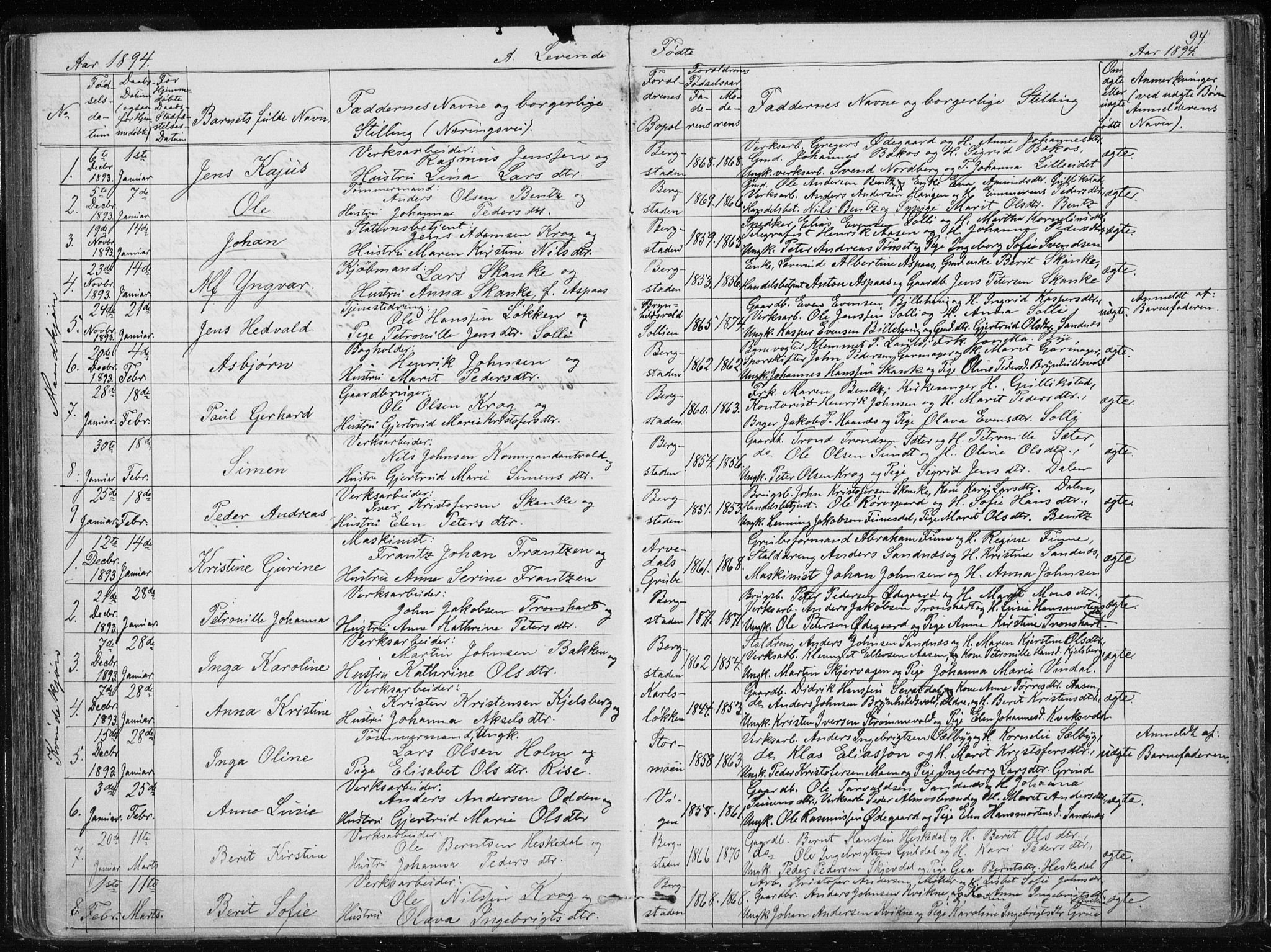 Ministerialprotokoller, klokkerbøker og fødselsregistre - Sør-Trøndelag, SAT/A-1456/681/L0940: Parish register (copy) no. 681C04, 1880-1895, p. 94