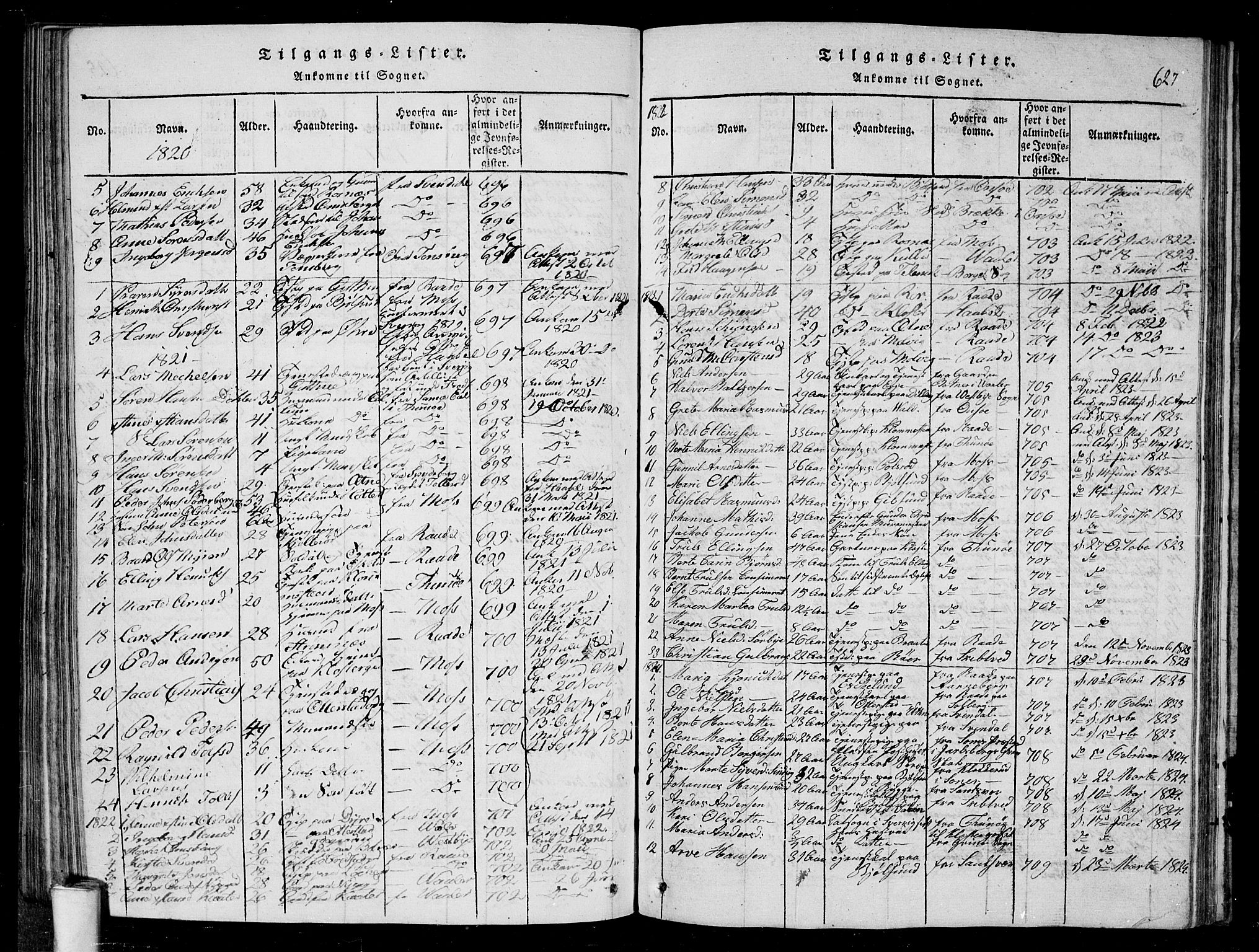 Rygge prestekontor Kirkebøker, SAO/A-10084b/G/Ga/L0001: Parish register (copy) no. 1, 1814-1871, p. 626-627