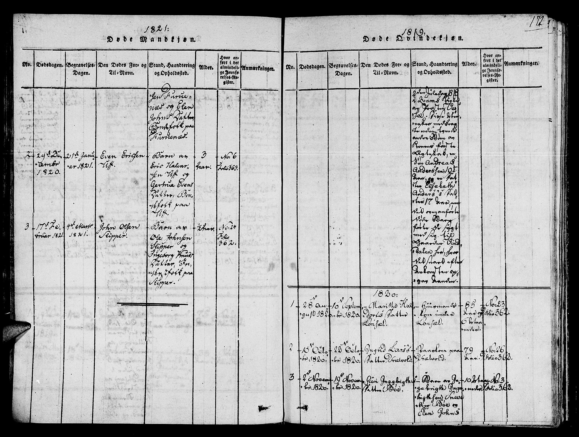 Ministerialprotokoller, klokkerbøker og fødselsregistre - Sør-Trøndelag, SAT/A-1456/678/L0896: Parish register (official) no. 678A05 /2, 1816-1821, p. 172