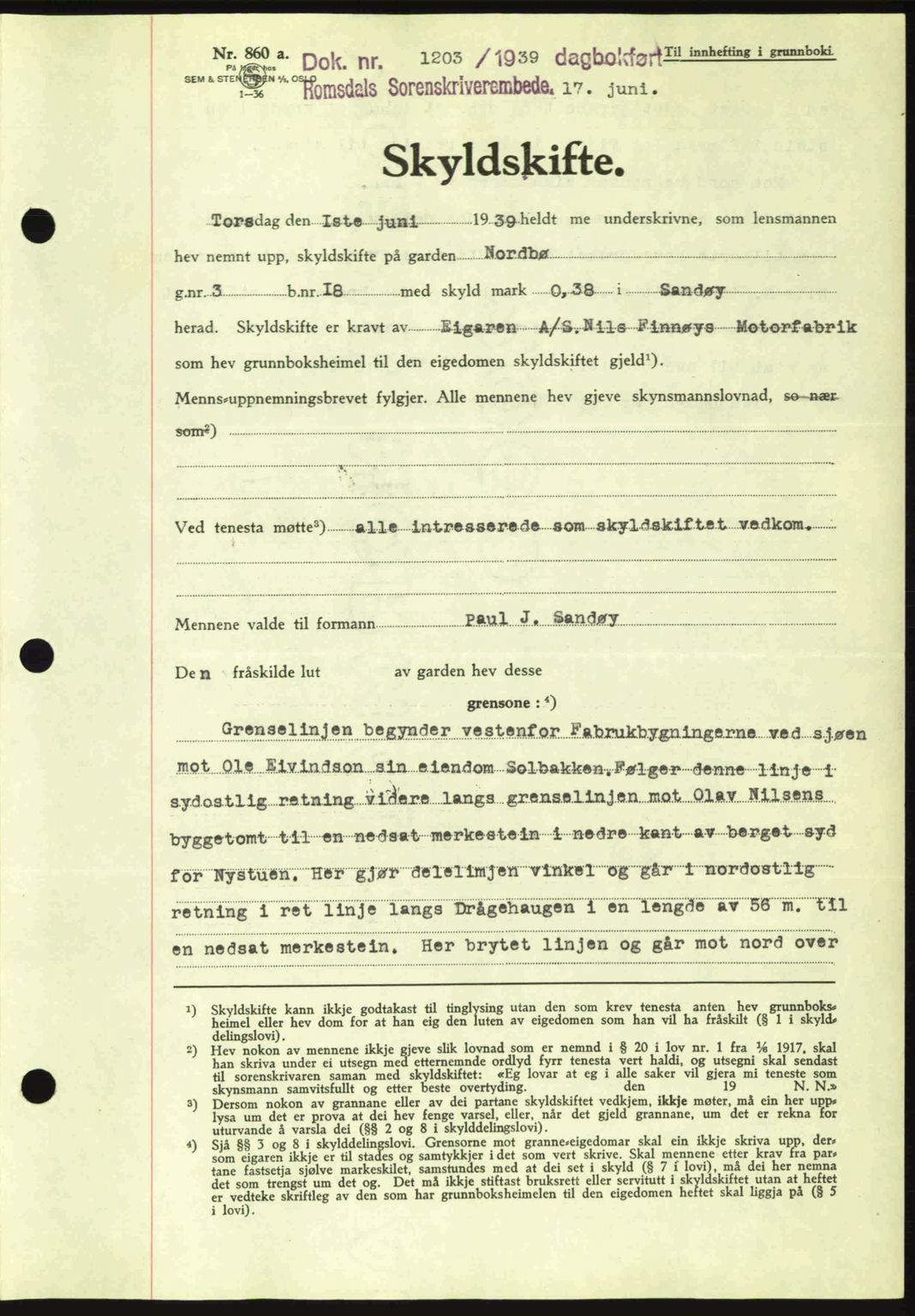 Romsdal sorenskriveri, AV/SAT-A-4149/1/2/2C: Mortgage book no. A7, 1939-1939, Diary no: : 1203/1939