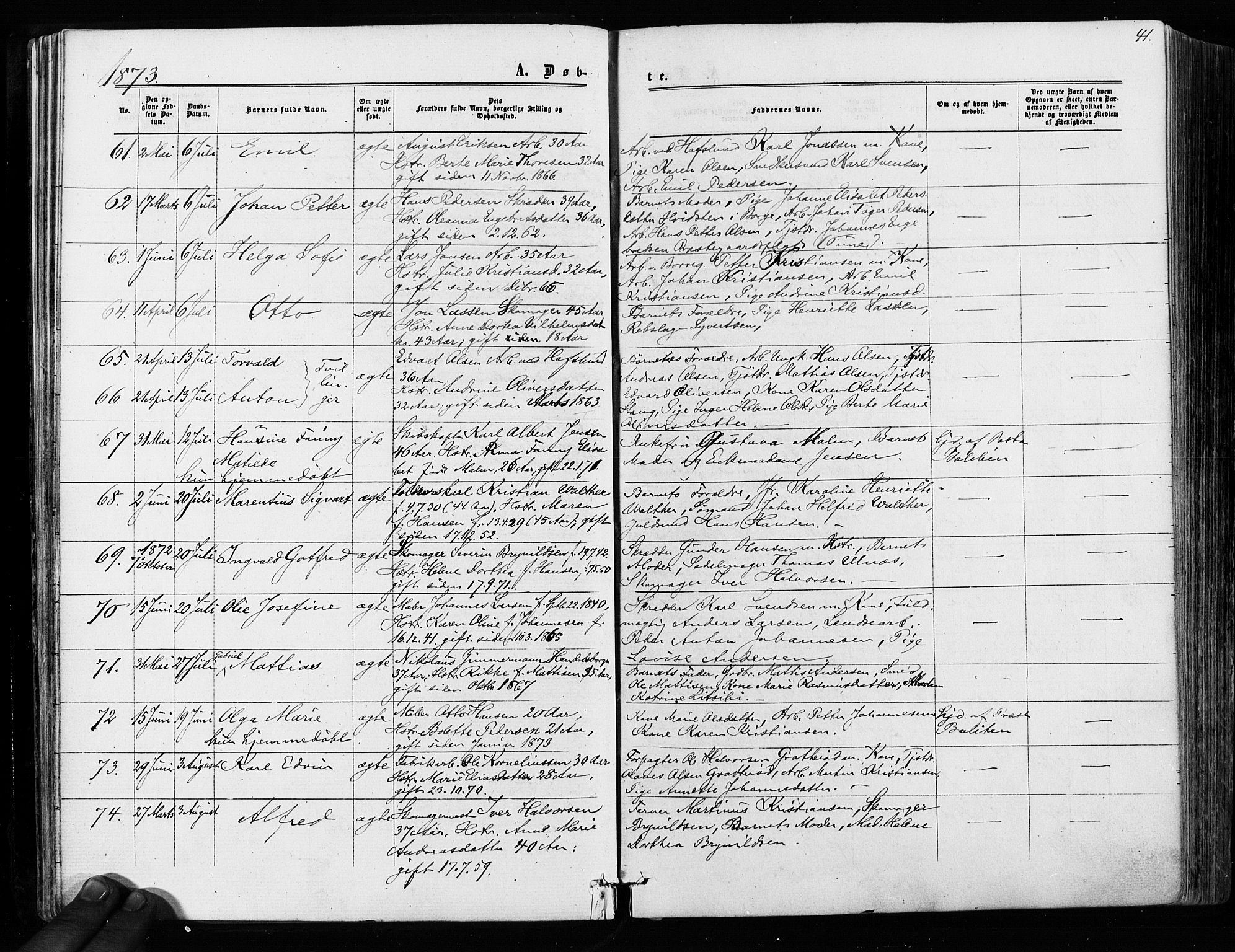 Sarpsborg prestekontor Kirkebøker, AV/SAO-A-2006/F/Fa/L0002: Parish register (official) no. 2, 1869-1877, p. 41