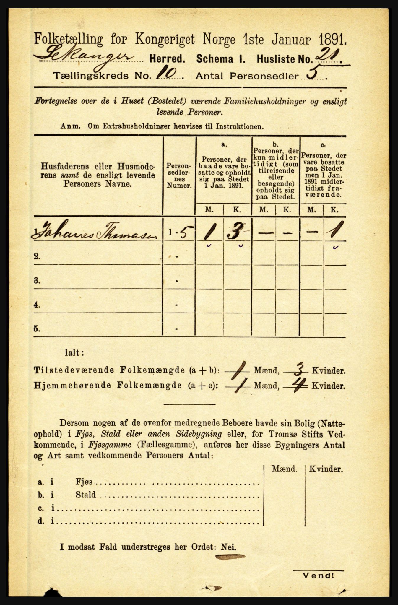 RA, 1891 census for 1419 Leikanger, 1891, p. 1809