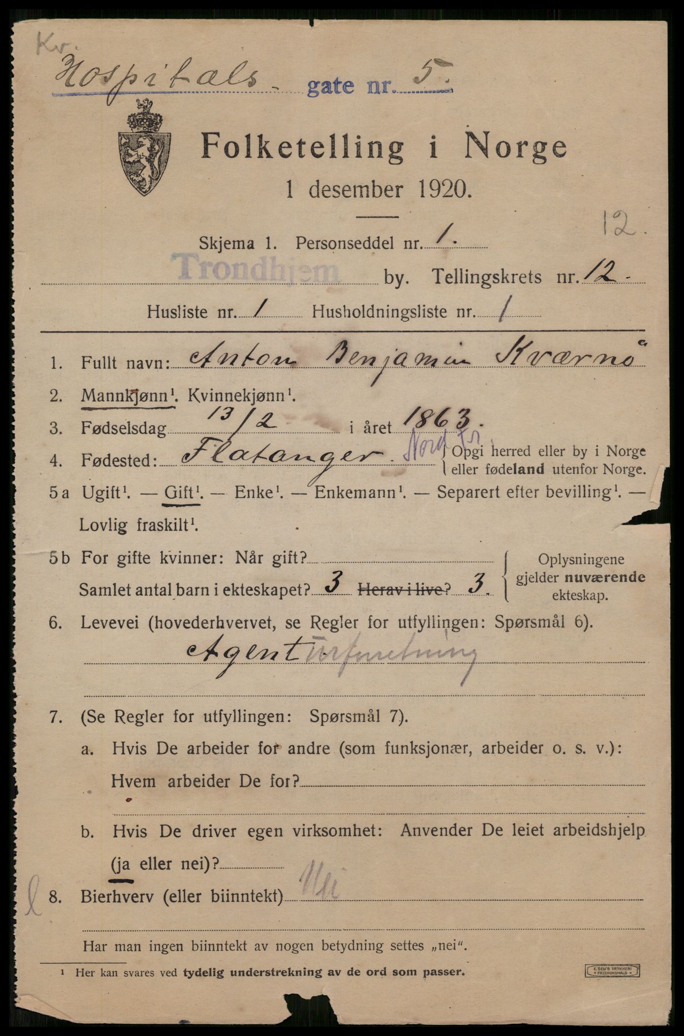 SAT, 1920 census for Trondheim, 1920, p. 47752