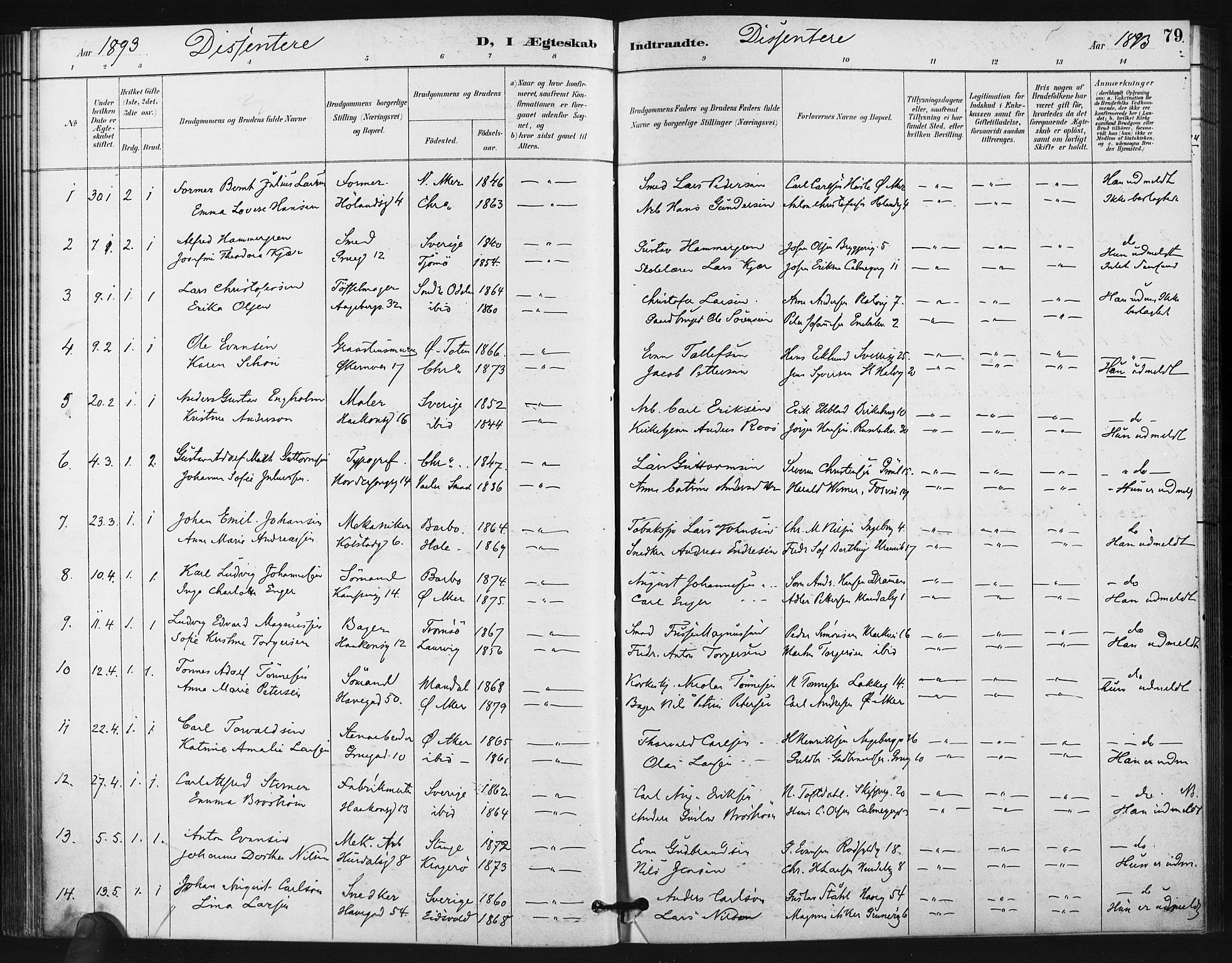 Kampen prestekontor Kirkebøker, AV/SAO-A-10853/F/Fa/L0006: Parish register (official) no. I 6, 1889-1896, p. 79