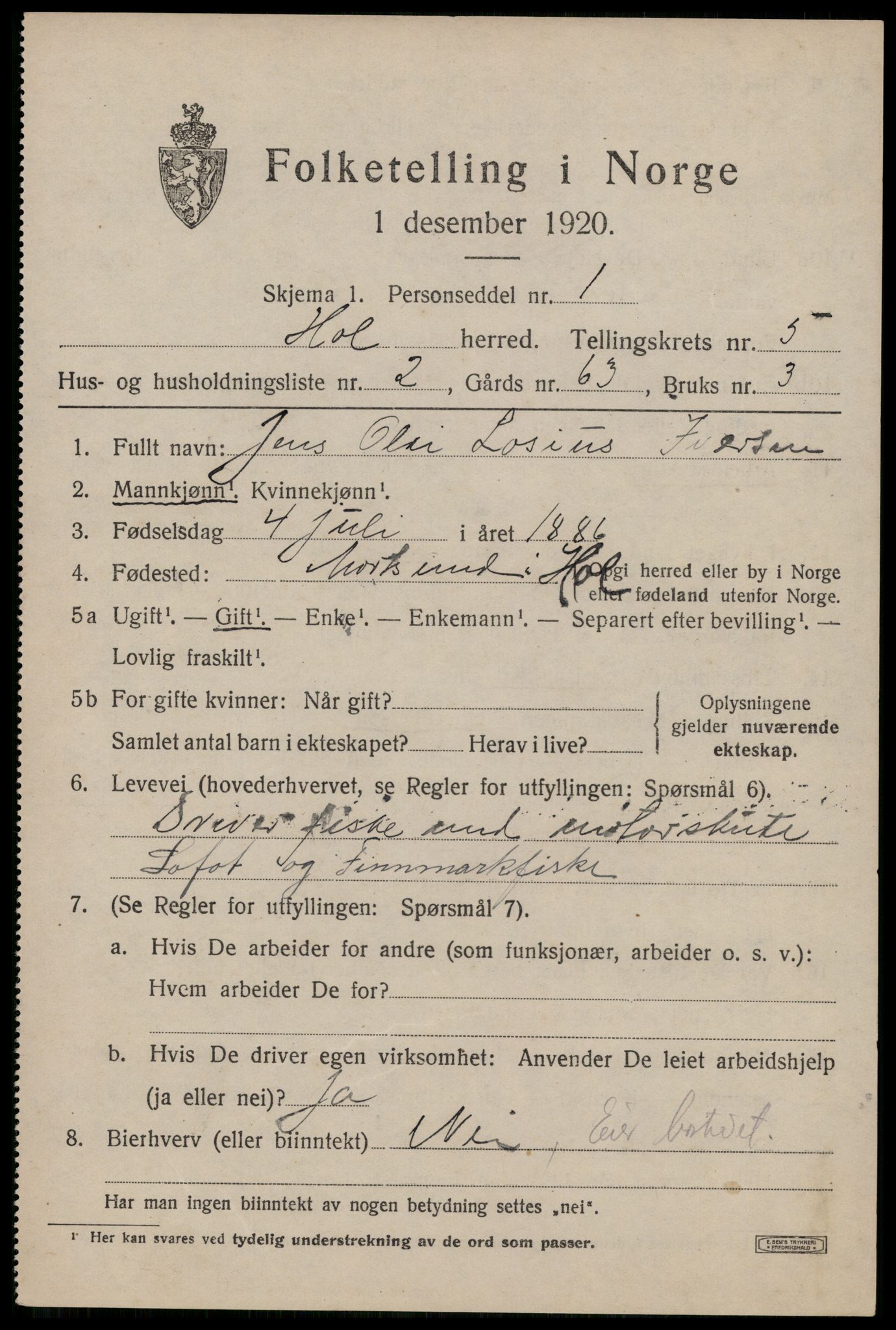 SAT, 1920 census for Hol, 1920, p. 3889