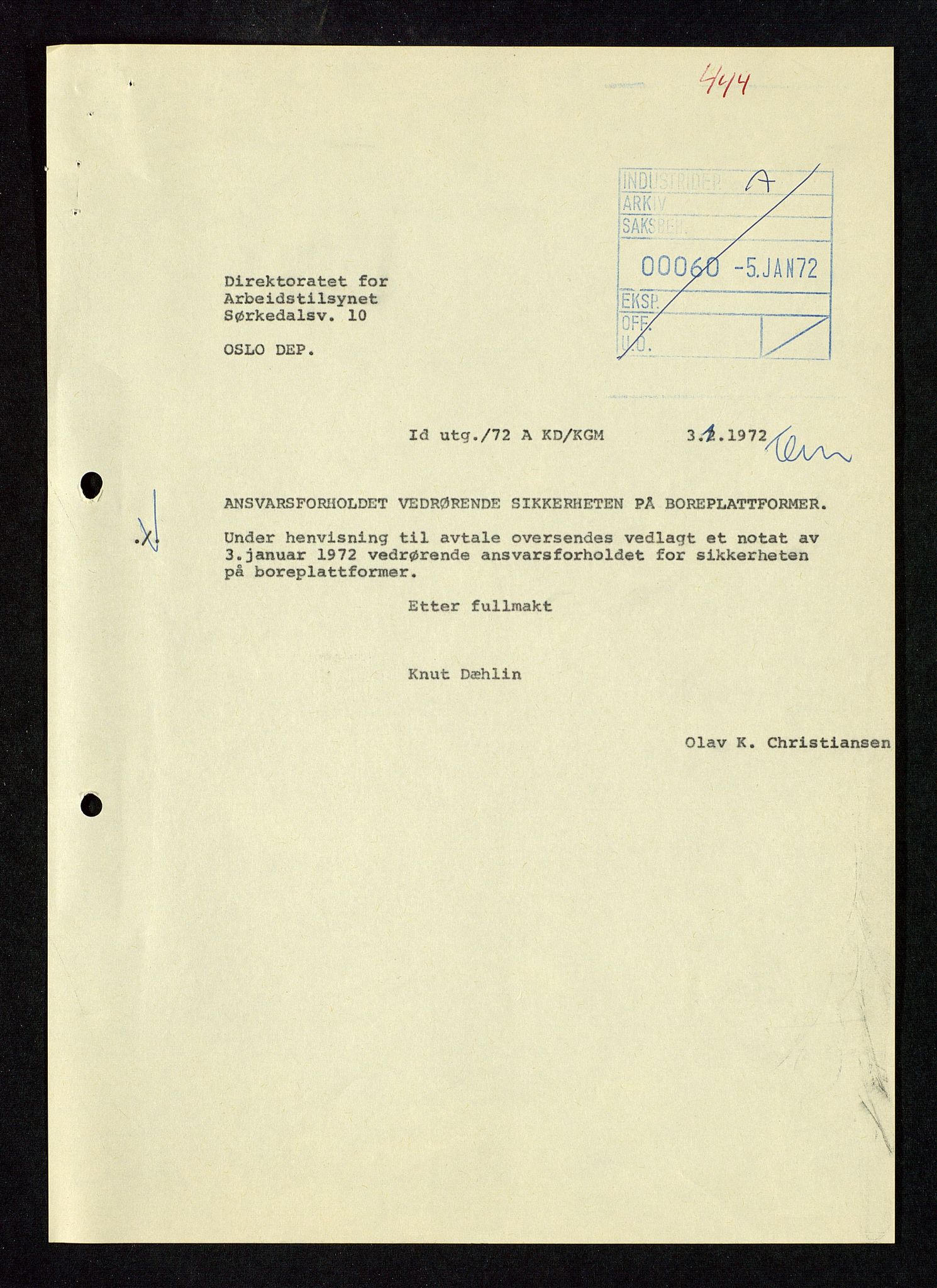 Industridepartementet, Oljekontoret, AV/SAST-A-101348/Da/L0013: Arkivnøkkel 798 Kart, posisjonering, verneregister, div. ang personell, 1965-1973, p. 4