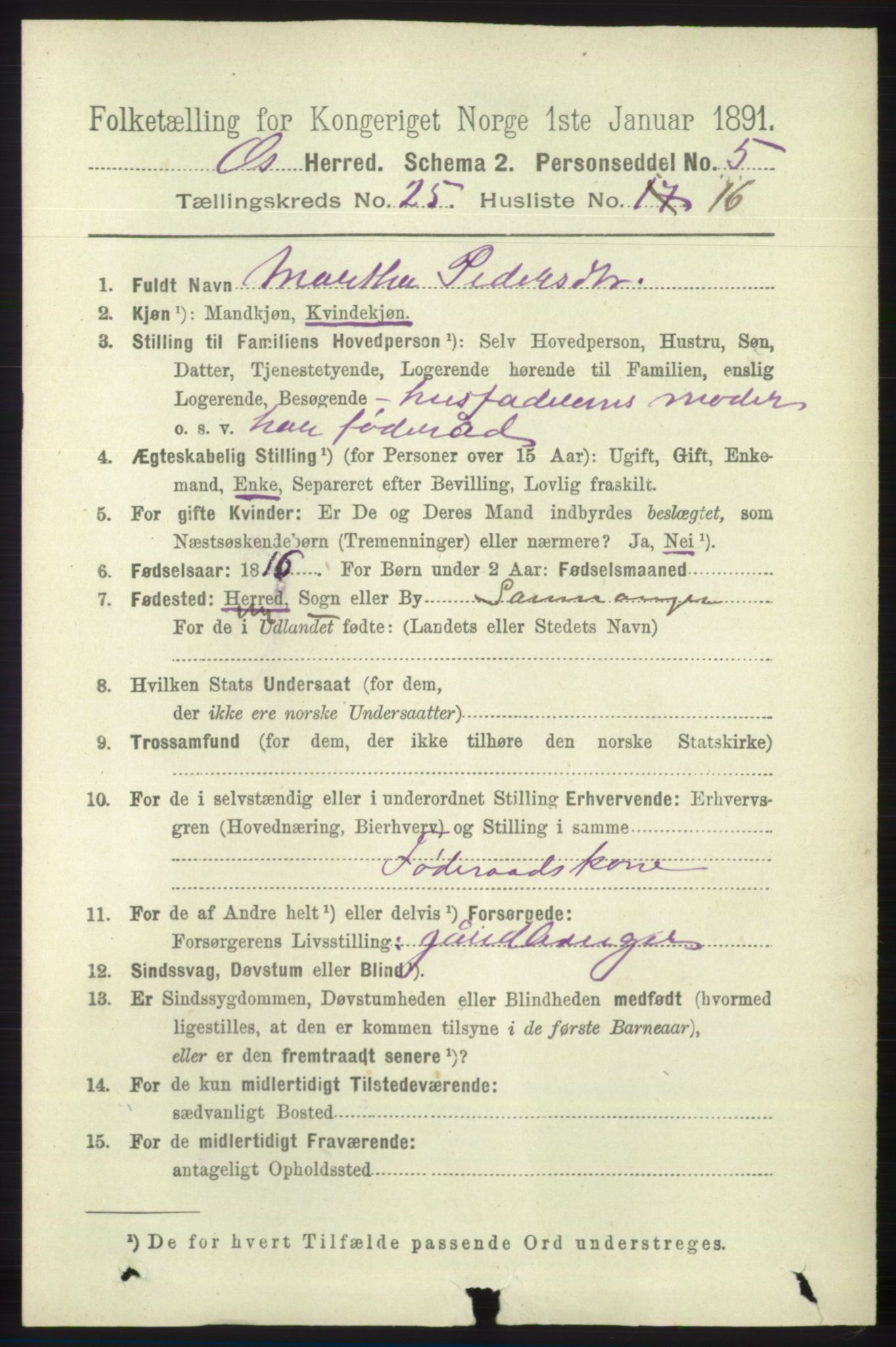 RA, 1891 census for 1243 Os, 1891, p. 5471