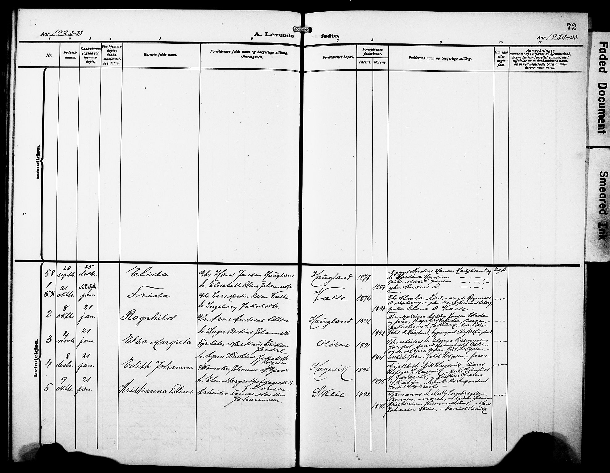 Os sokneprestembete, AV/SAB-A-99929: Parish register (copy) no. A 4, 1914-1923, p. 72