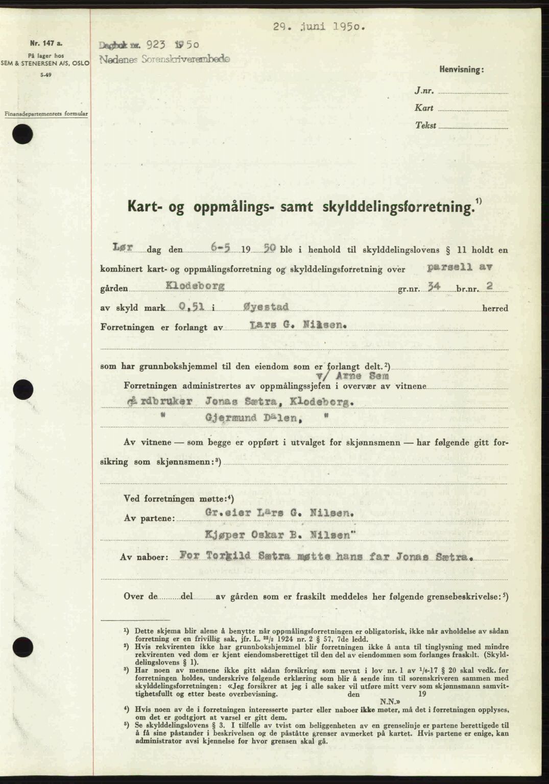 Nedenes sorenskriveri, AV/SAK-1221-0006/G/Gb/Gba/L0062: Mortgage book no. A14, 1949-1950, Diary no: : 923/1950