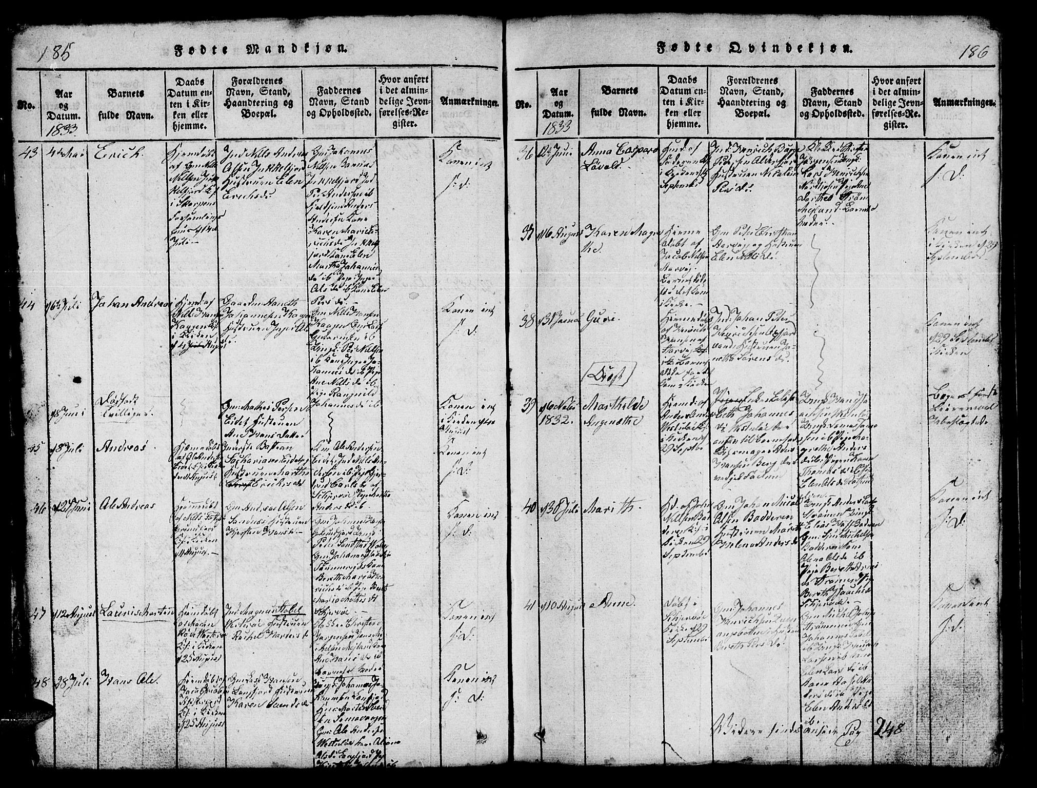 Skjervøy sokneprestkontor, AV/SATØ-S-1300/H/Ha/Hab/L0001klokker: Parish register (copy) no. 1, 1825-1838, p. 185-186