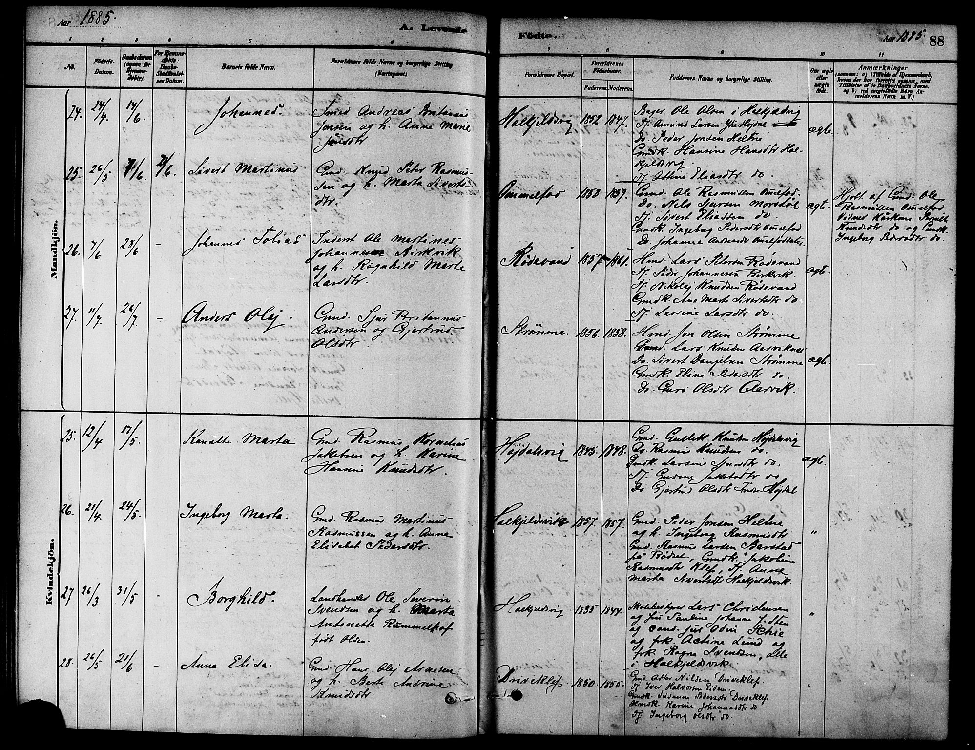 Ministerialprotokoller, klokkerbøker og fødselsregistre - Møre og Romsdal, AV/SAT-A-1454/511/L0141: Parish register (official) no. 511A08, 1878-1890, p. 88