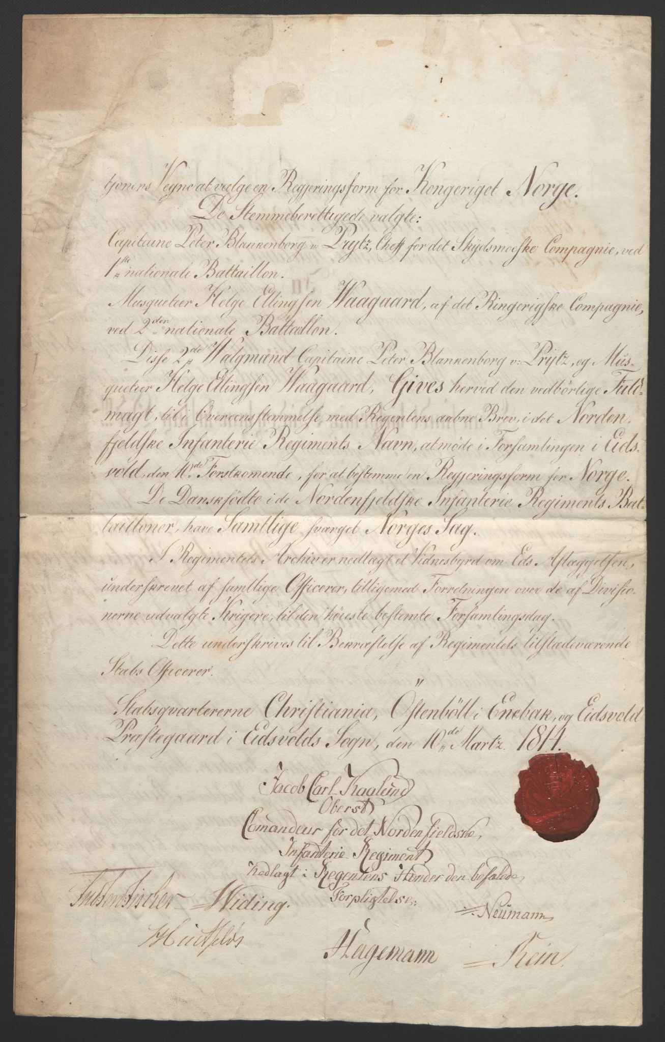Statsrådssekretariatet, RA/S-1001/D/Db/L0007: Fullmakter for Eidsvollsrepresentantene i 1814. , 1814, p. 78