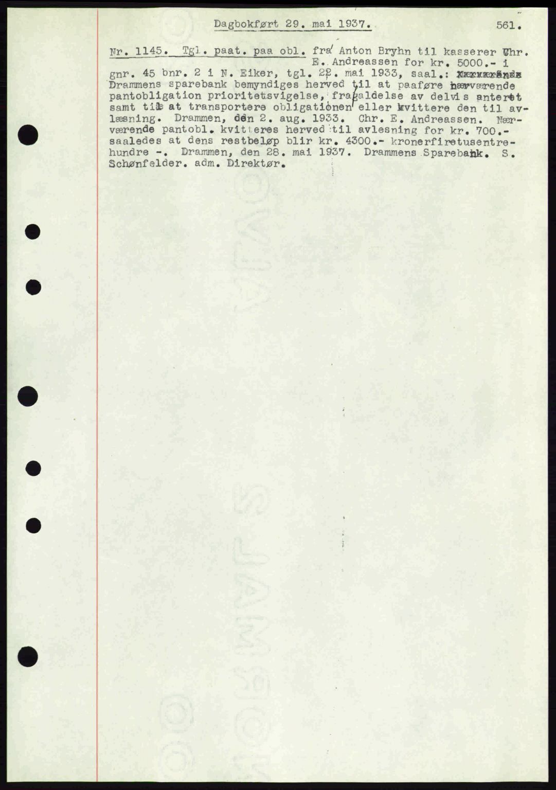 Eiker, Modum og Sigdal sorenskriveri, SAKO/A-123/G/Ga/Gab/L0035: Mortgage book no. A5, 1937-1937, Diary no: : 1145/1937