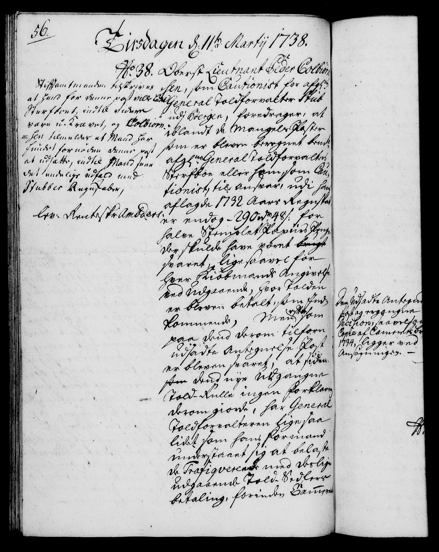 Rentekammeret, Kammerkanselliet, RA/EA-3111/G/Gh/Gha/L0020: Norsk ekstraktmemorialprotokoll (merket RK 53.65), 1738-1739, p. 56