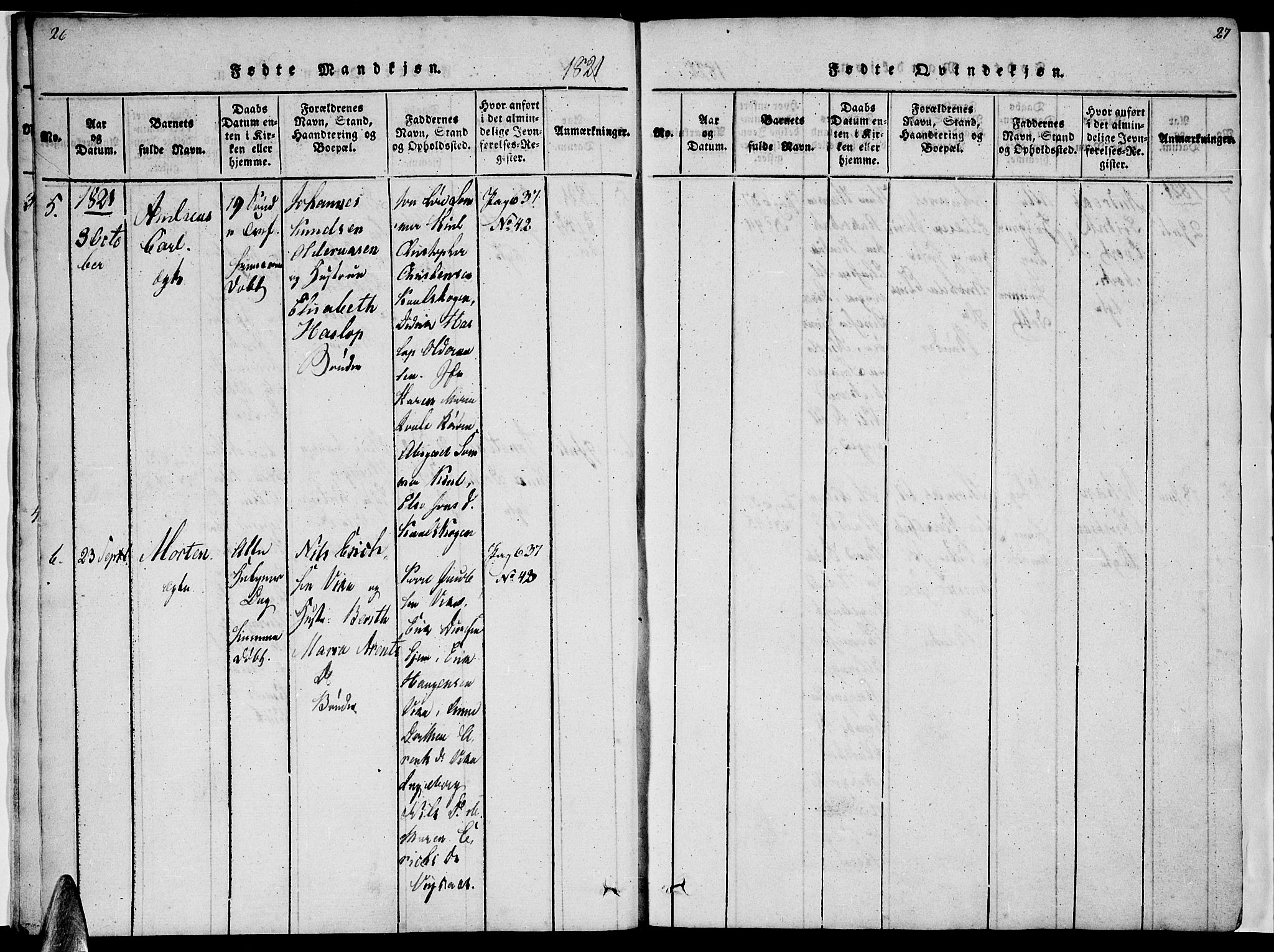 Ministerialprotokoller, klokkerbøker og fødselsregistre - Nordland, AV/SAT-A-1459/816/L0239: Parish register (official) no. 816A05, 1820-1845, p. 26-27