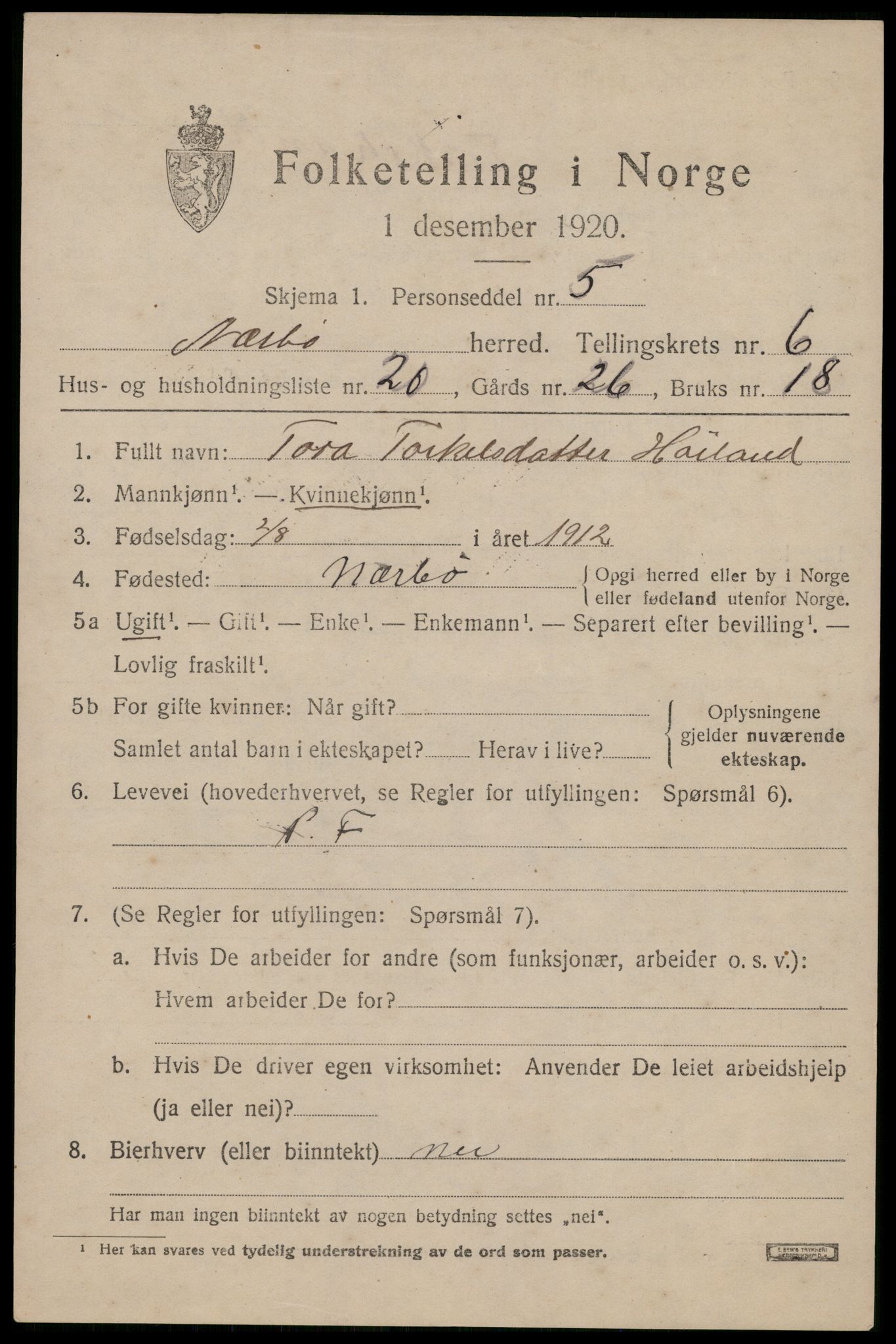 SAST, 1920 census for Nærbø, 1920, p. 3835