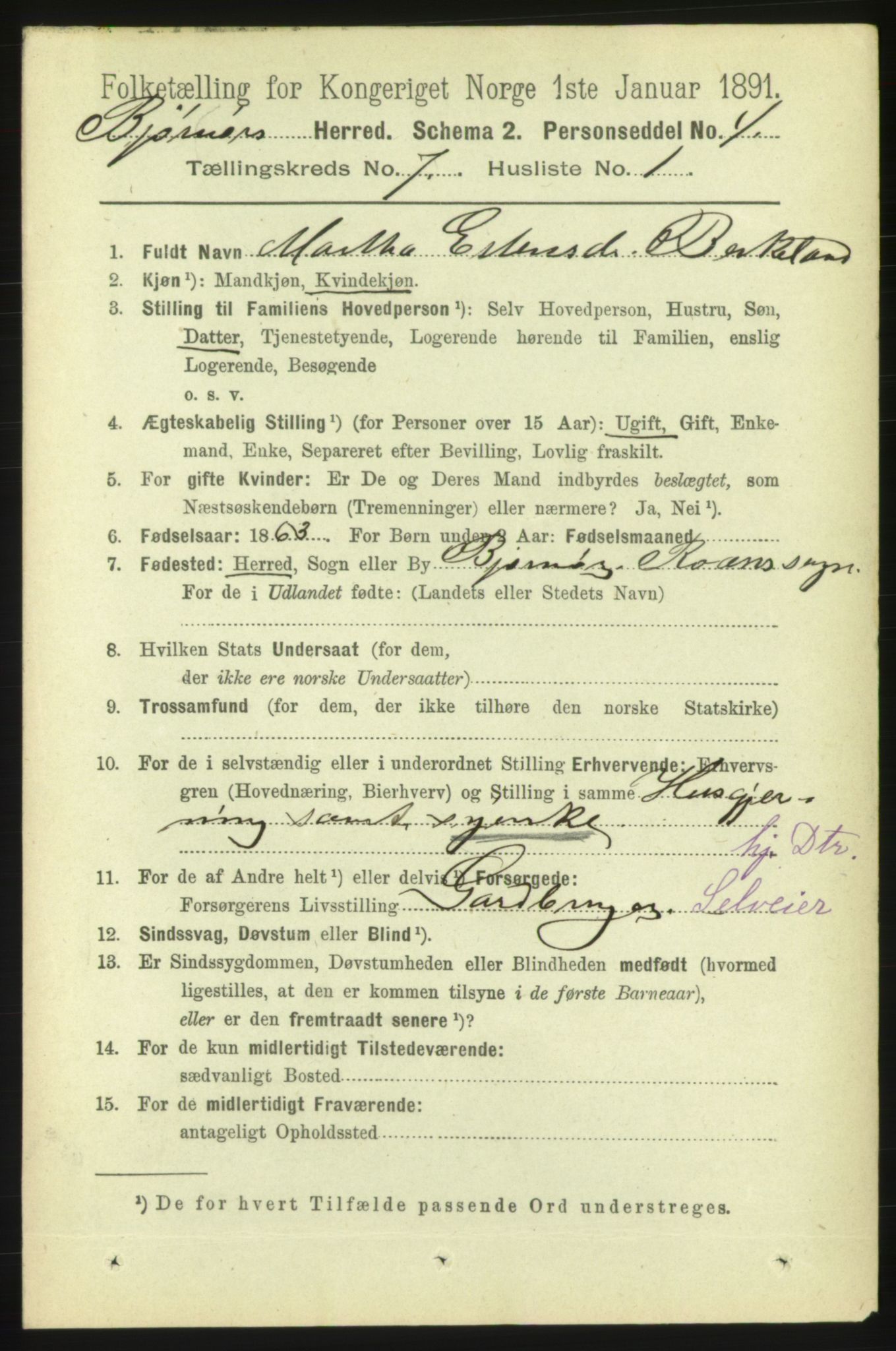 RA, 1891 census for 1632 Bjørnør, 1891, p. 2987