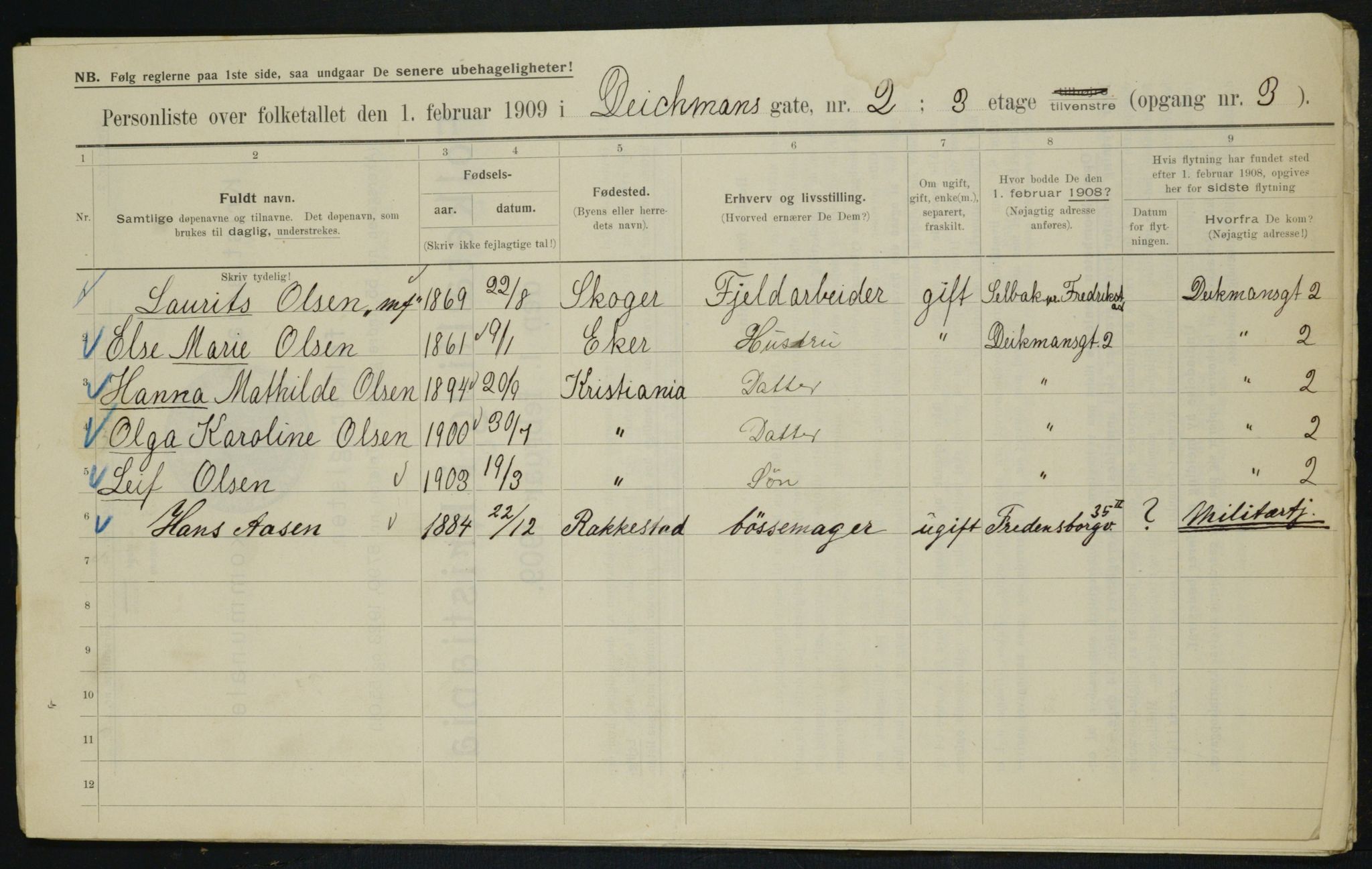 OBA, Municipal Census 1909 for Kristiania, 1909, p. 14068