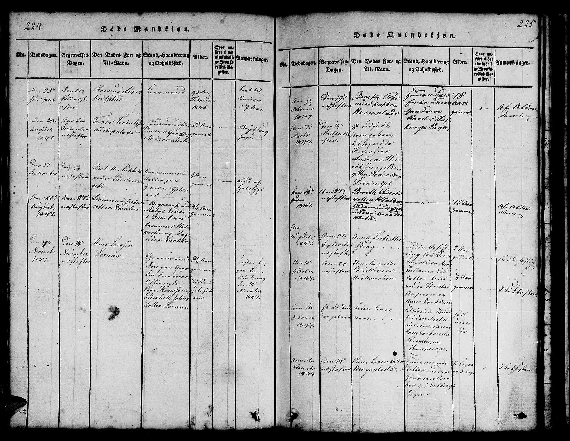 Ministerialprotokoller, klokkerbøker og fødselsregistre - Nord-Trøndelag, SAT/A-1458/731/L0310: Parish register (copy) no. 731C01, 1816-1874, p. 224-225