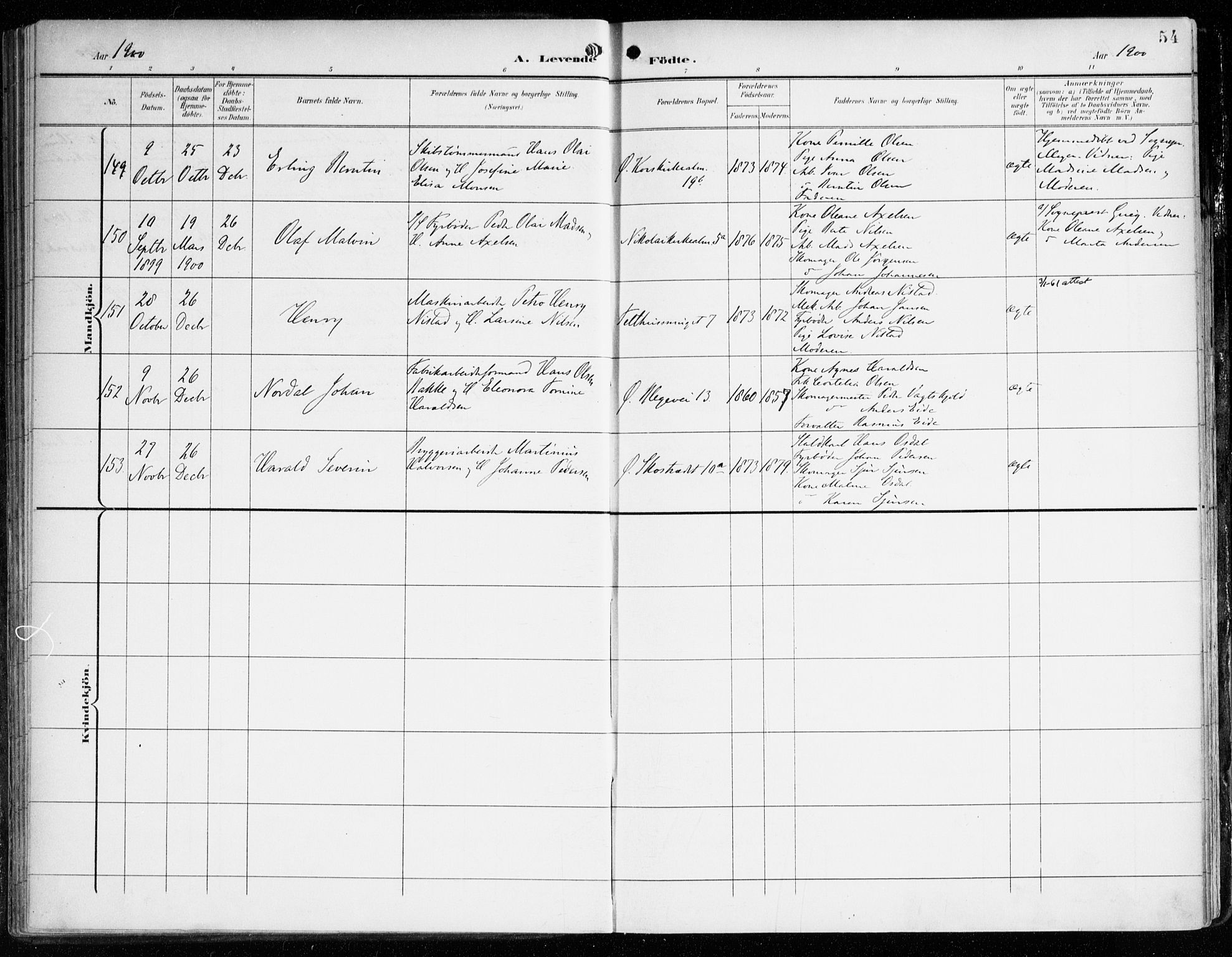 Korskirken sokneprestembete, AV/SAB-A-76101/H/Haa/L0023: Parish register (official) no. B 9, 1899-1908, p. 54