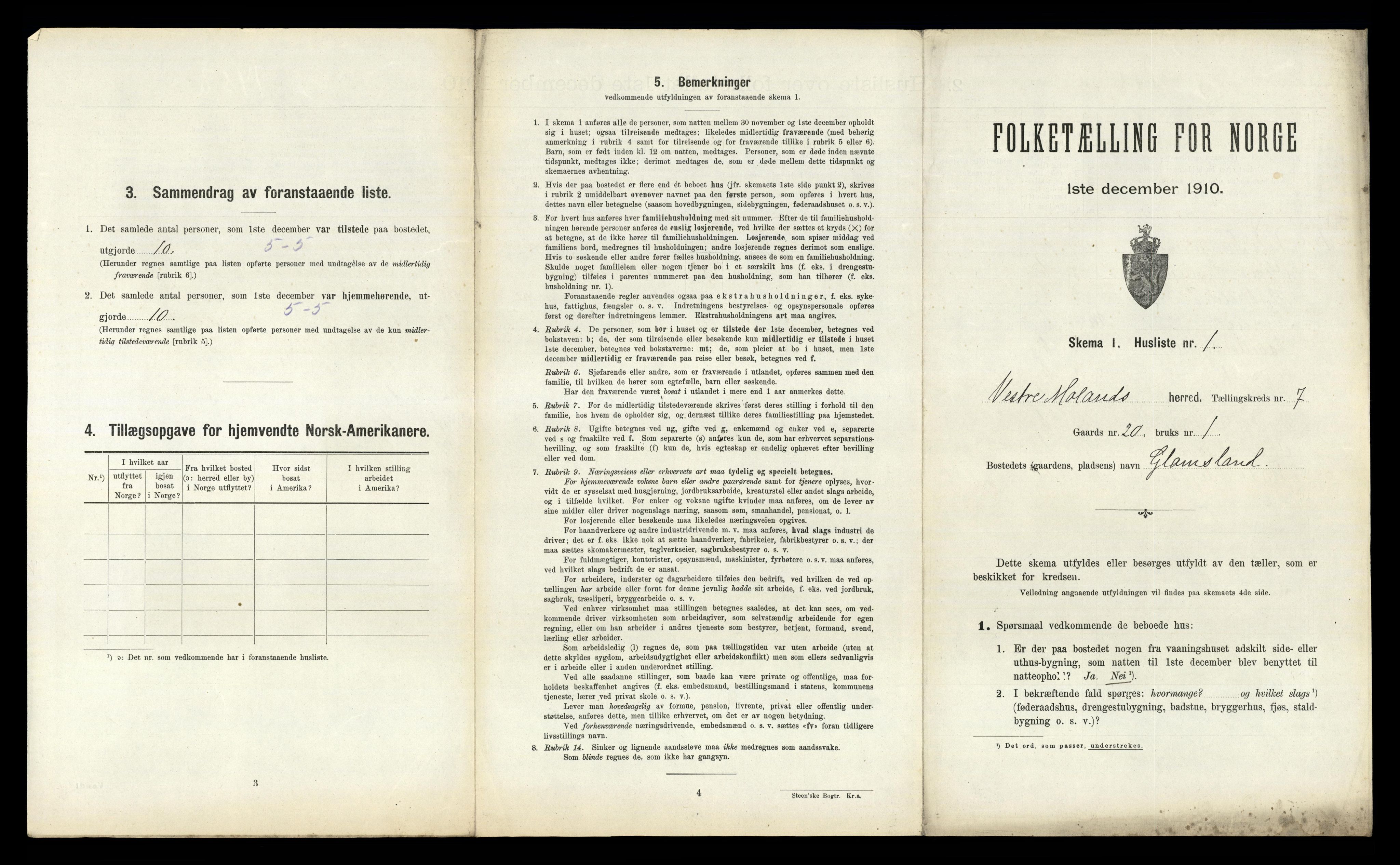 RA, 1910 census for Vestre Moland, 1910, p. 718