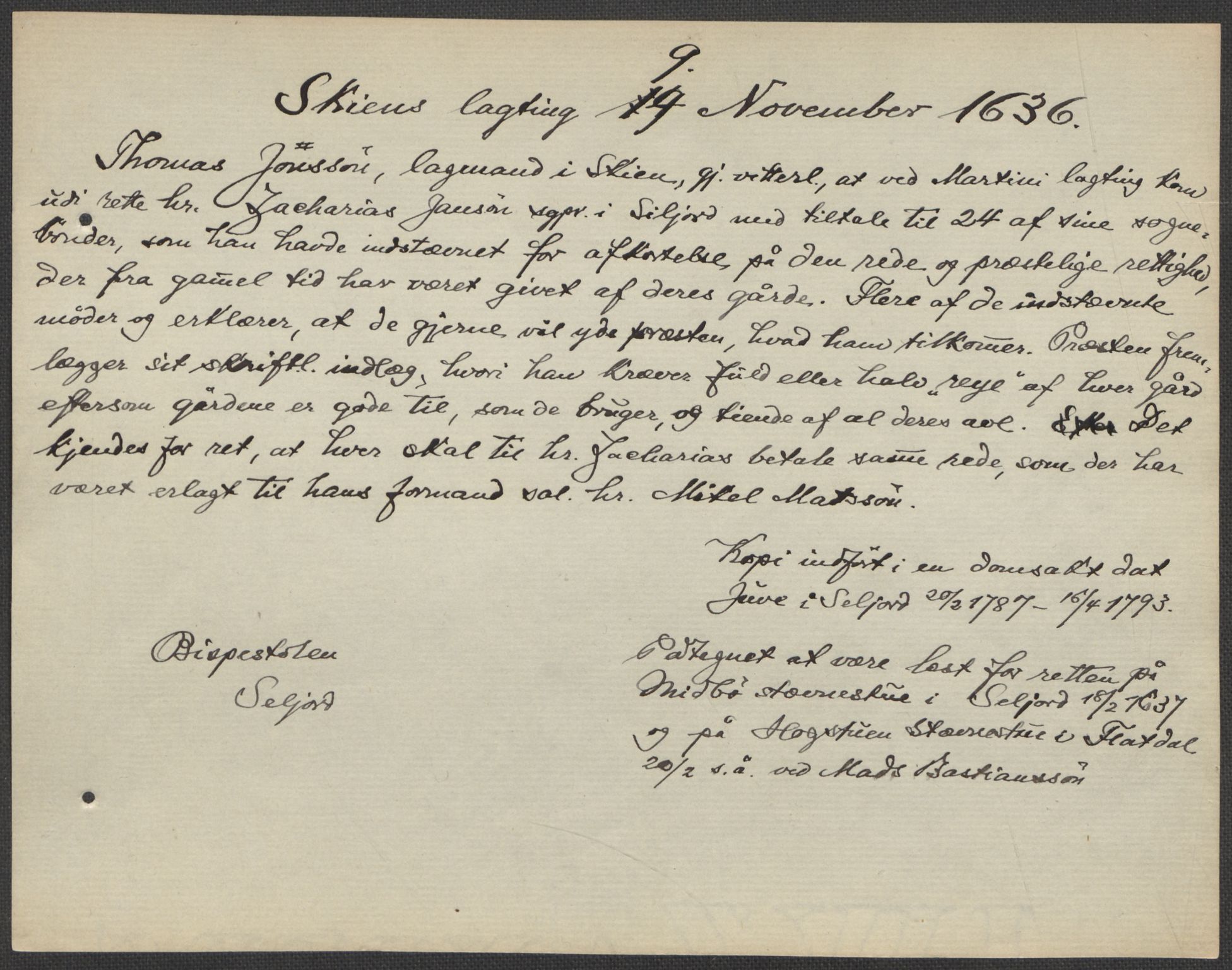 Riksarkivets diplomsamling, AV/RA-EA-5965/F15/L0029: Prestearkiv - Telemark, 1601-1793, p. 20