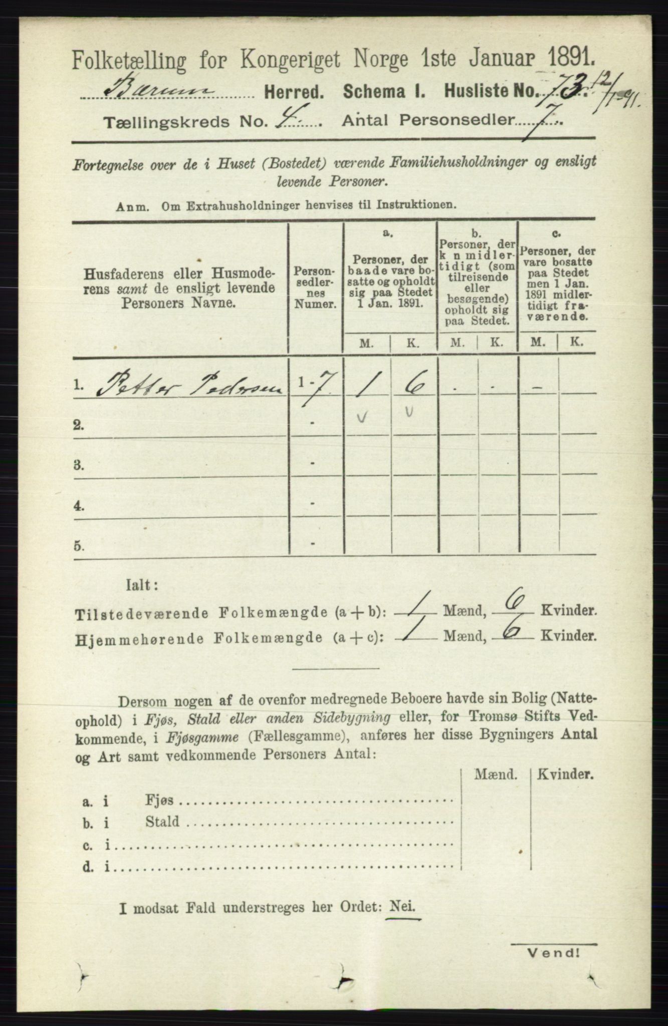 RA, 1891 census for 0219 Bærum, 1891, p. 2478