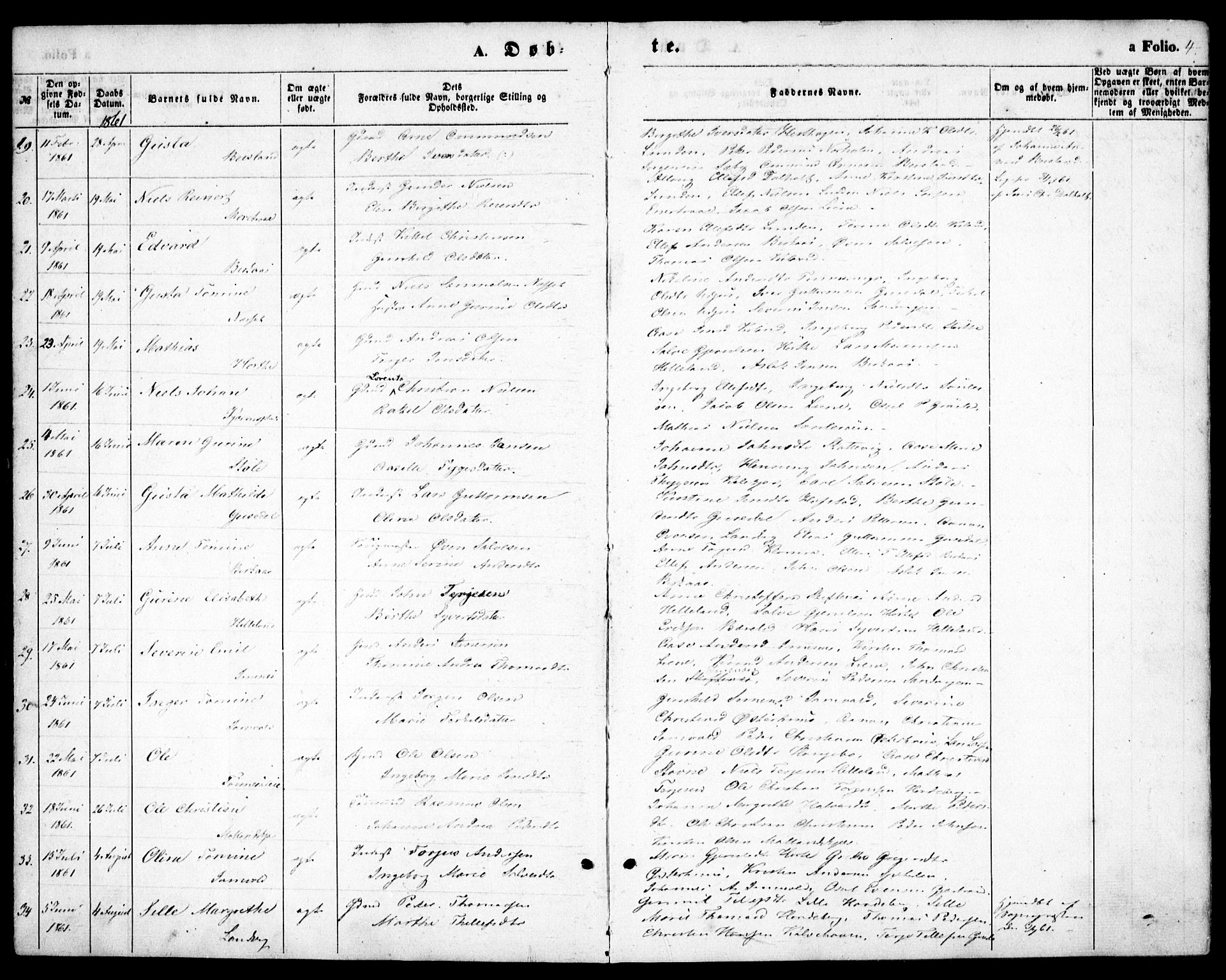 Hommedal sokneprestkontor, SAK/1111-0023/F/Fa/Fab/L0005: Parish register (official) no. A 5, 1861-1877, p. 4