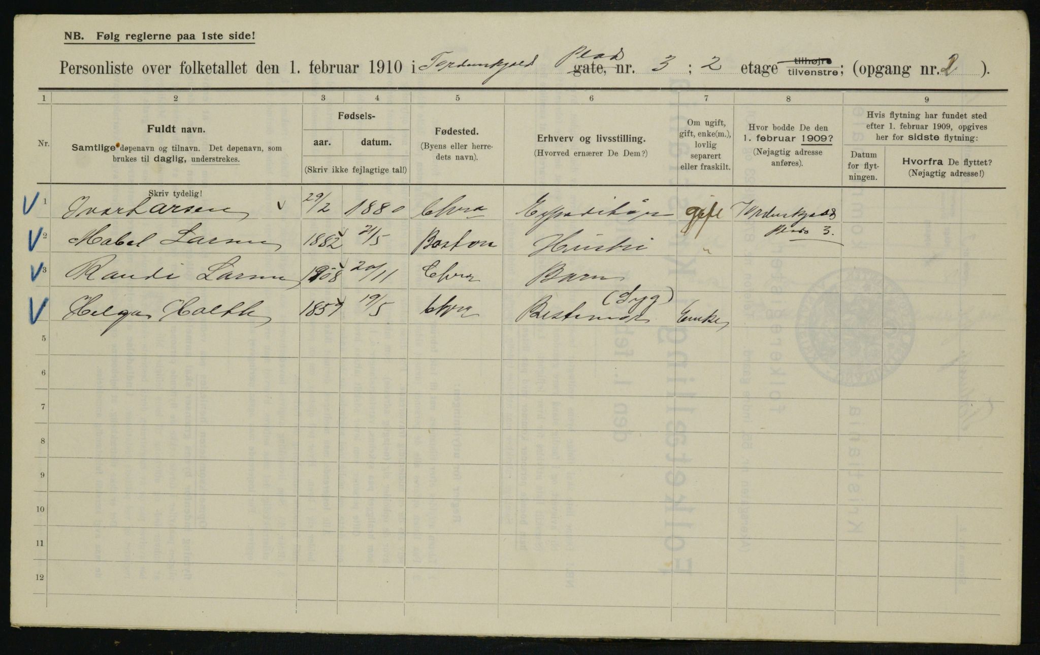 OBA, Municipal Census 1910 for Kristiania, 1910, p. 108061