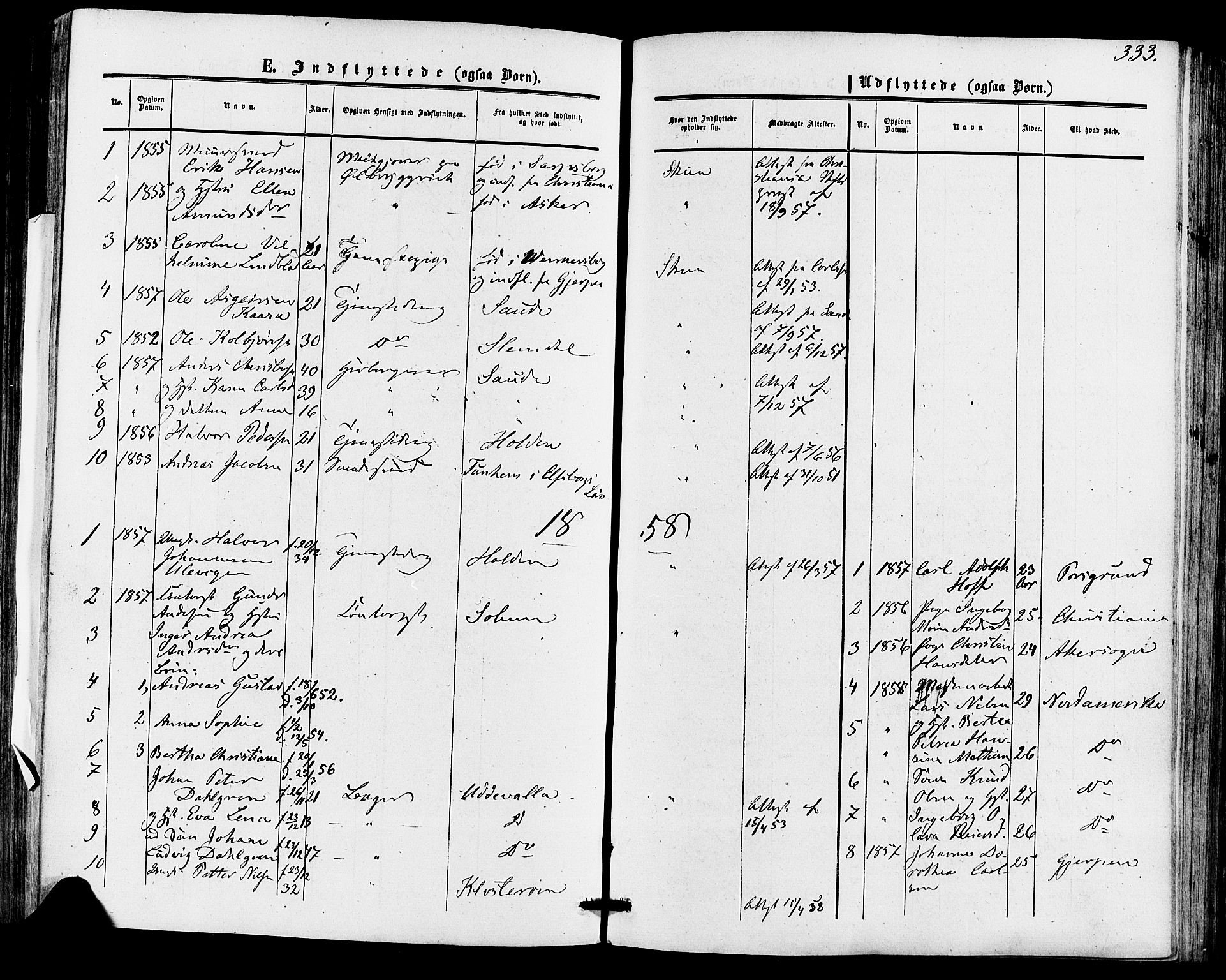 Skien kirkebøker, SAKO/A-302/F/Fa/L0007: Parish register (official) no. 7, 1856-1865, p. 333