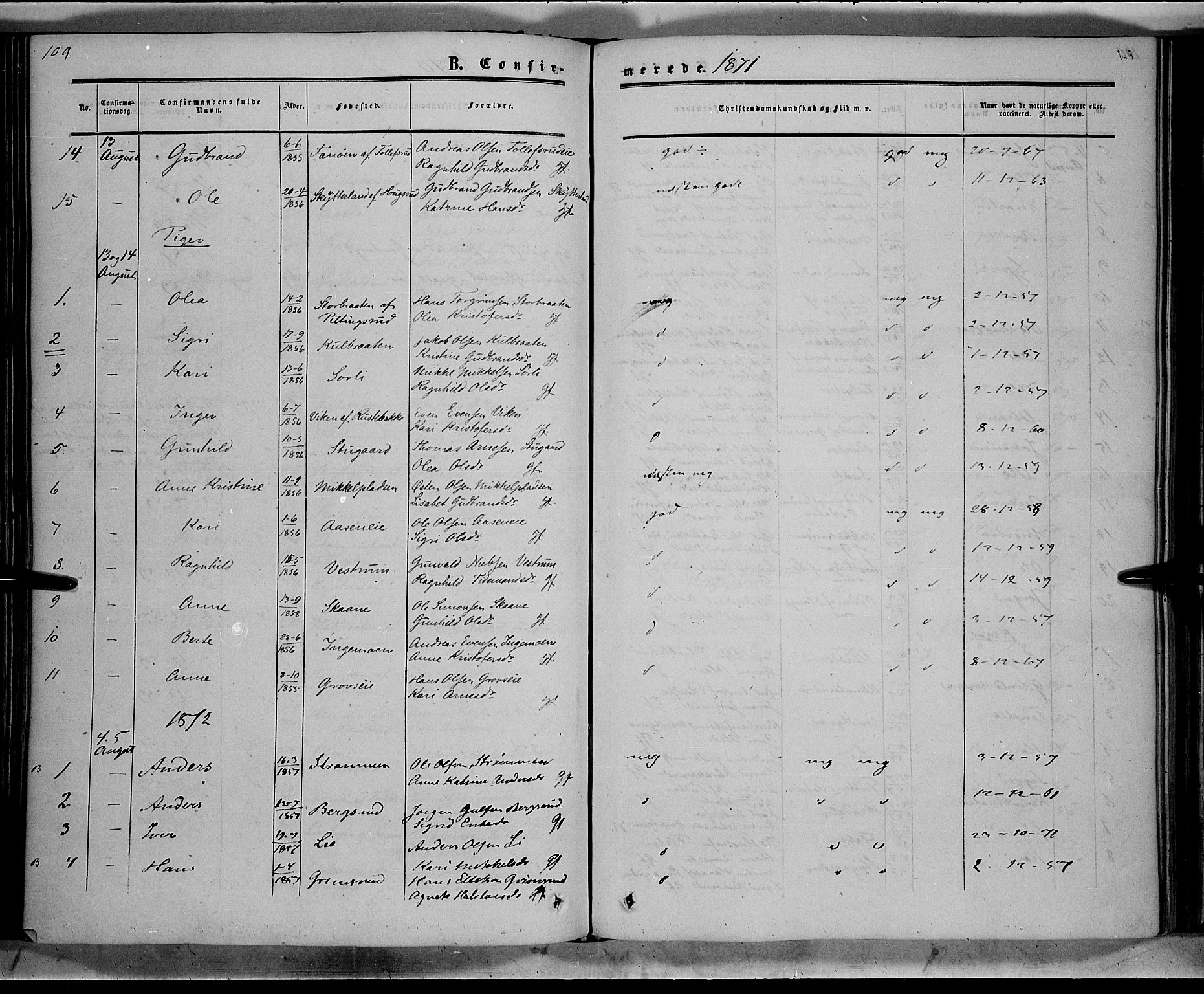 Sør-Aurdal prestekontor, SAH/PREST-128/H/Ha/Haa/L0007: Parish register (official) no. 7, 1849-1876, p. 109